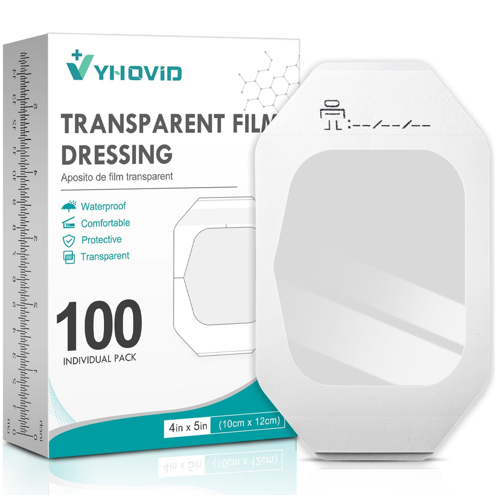 YHOVID transparent film dressing package view showing full supply for first-aid kits