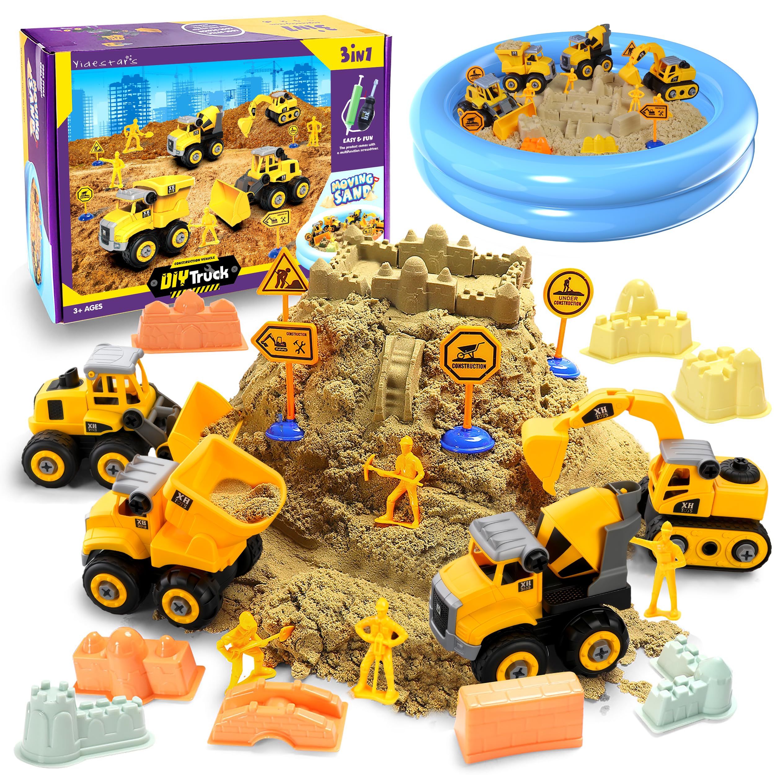 YIDESTARS play construction sand kit front view for creative building play.