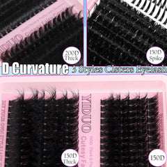 YIDUO 575pcs cluster lashes kit includes multiple styles for versatile daily looks.