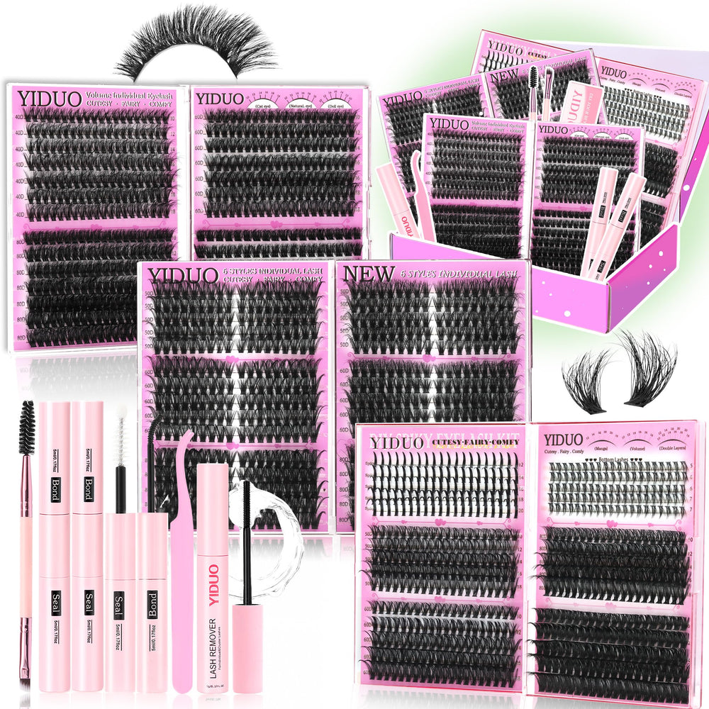 YIDUO 6-box mix lash clusters kit for versatile DIY lash styles at home