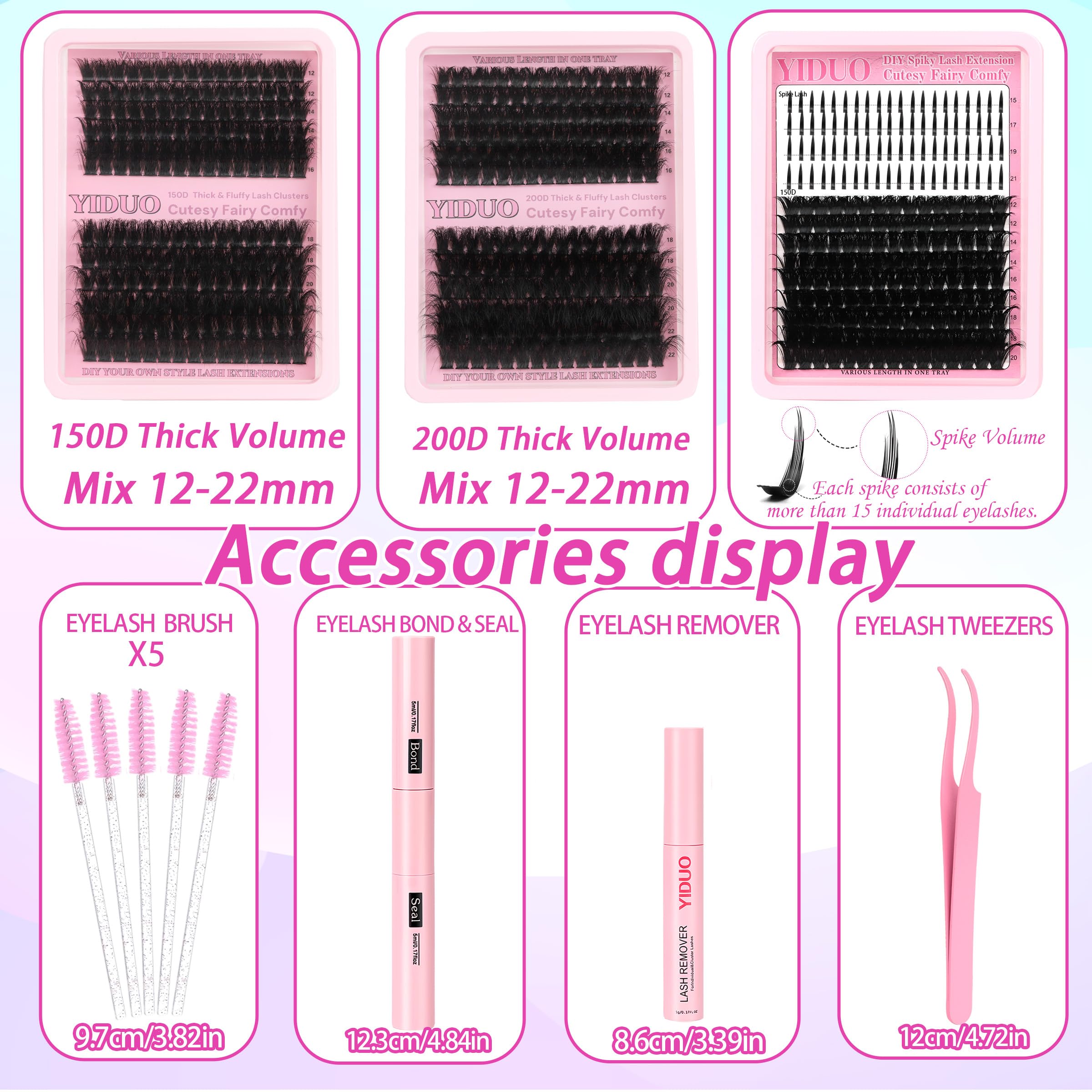 YIDUO cluster lashes 150D-200D offer natural density with adjustable length.