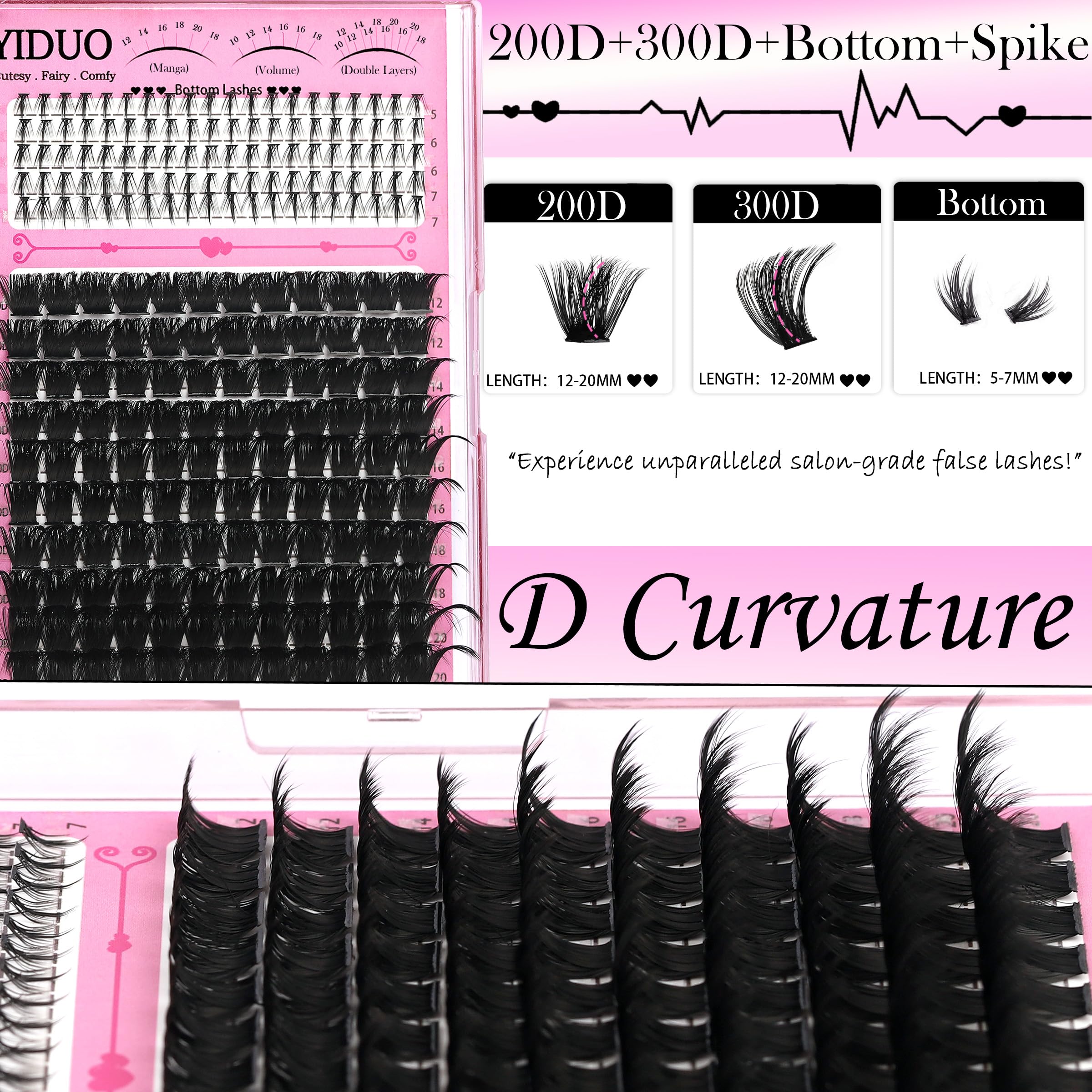 YIDUO D-curvature 80D-100D lashes provide natural volume.