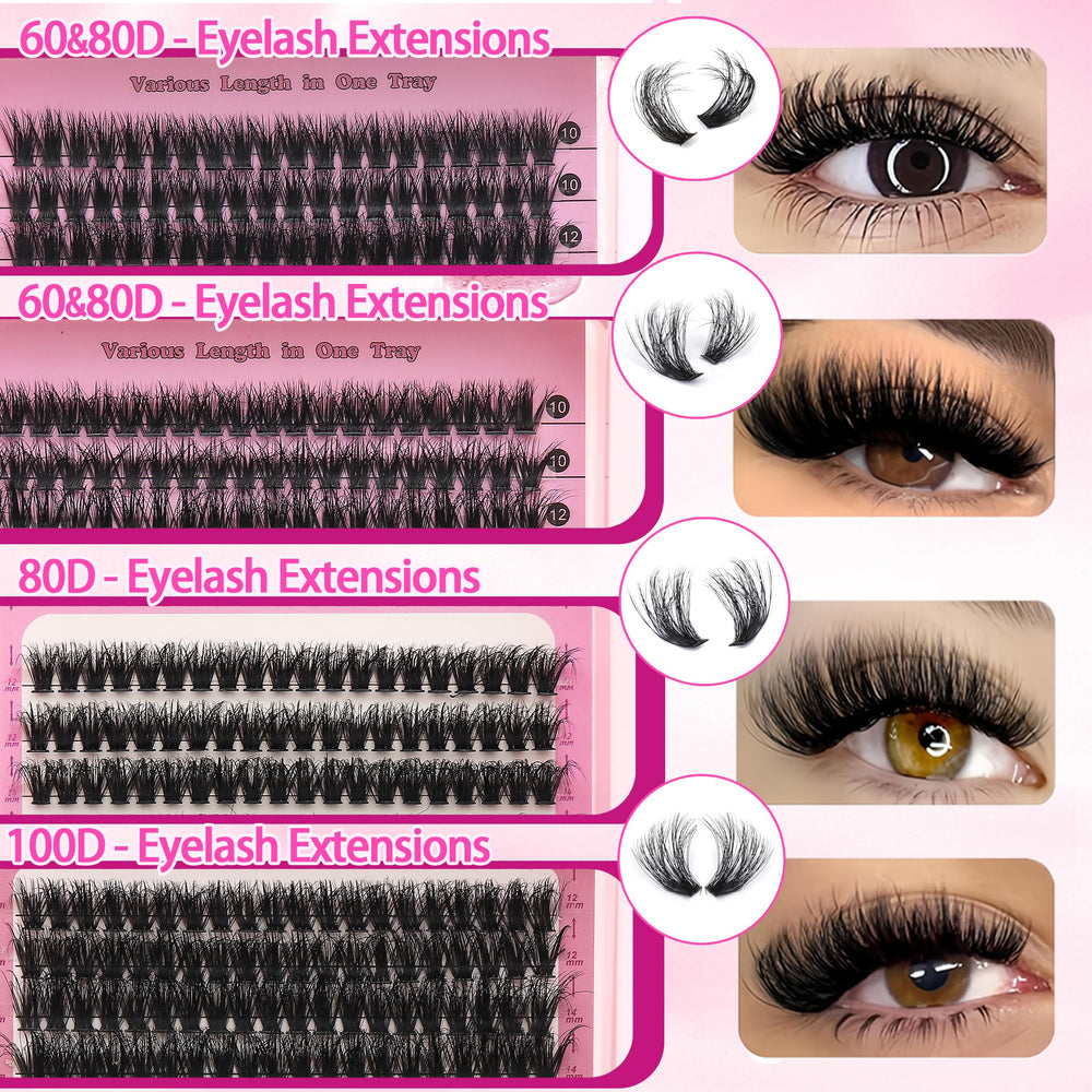 YIDUO 100D cluster lashes tray for dramatic wispy effects.
