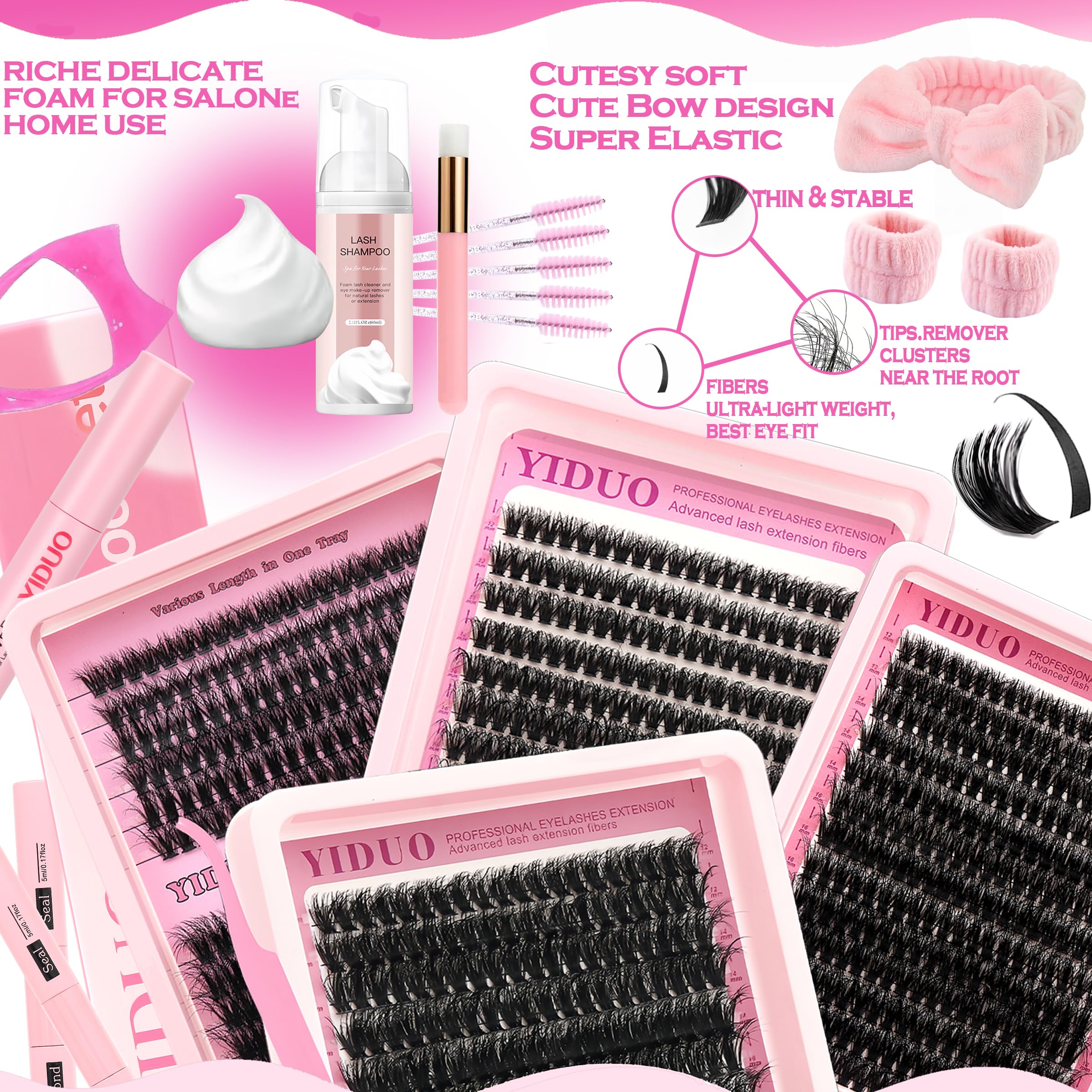 YIDUO 80D cluster lashes tray for fuller styling options.