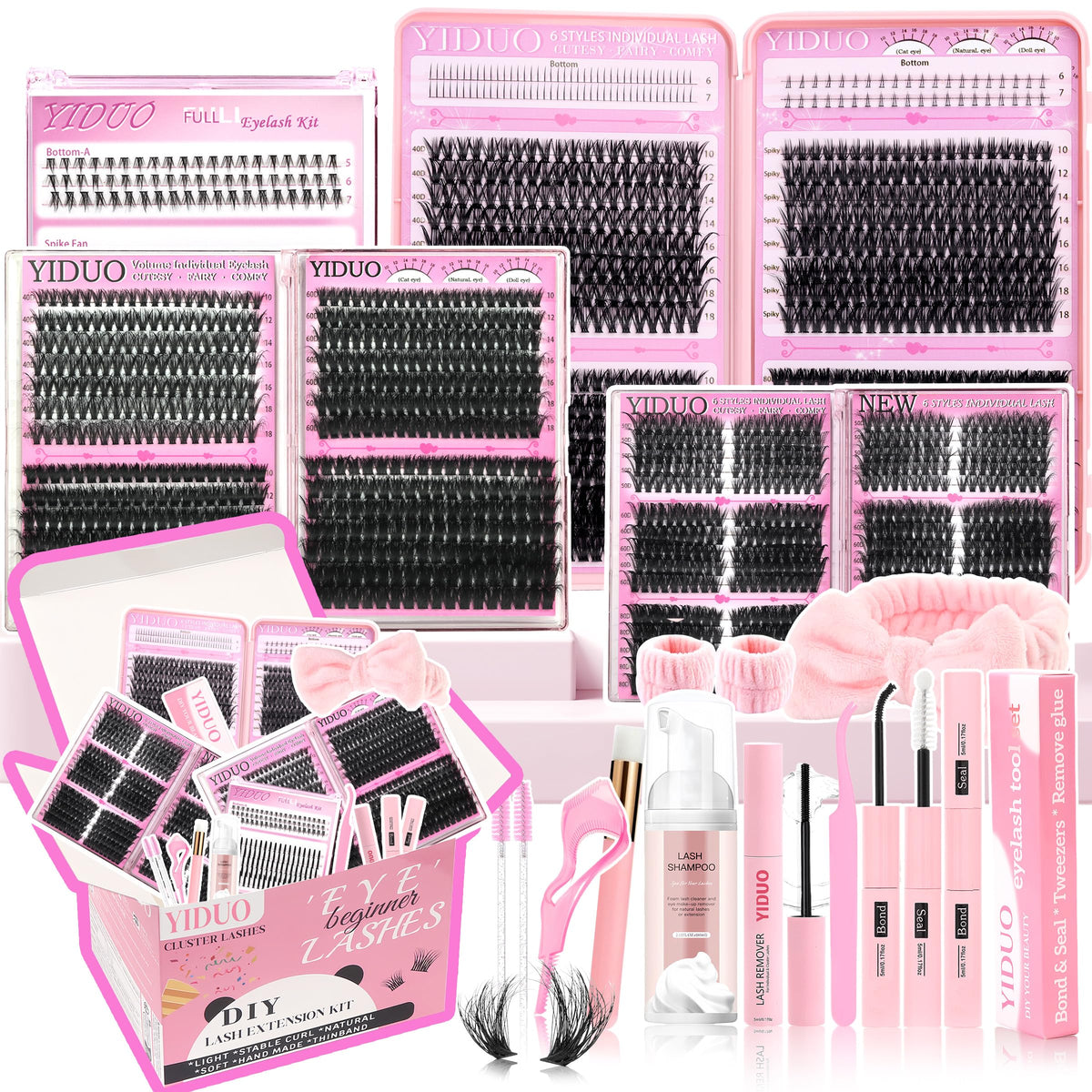 YIDUO Lashes Clusters kit with 1864 pieces for versatile volume looks