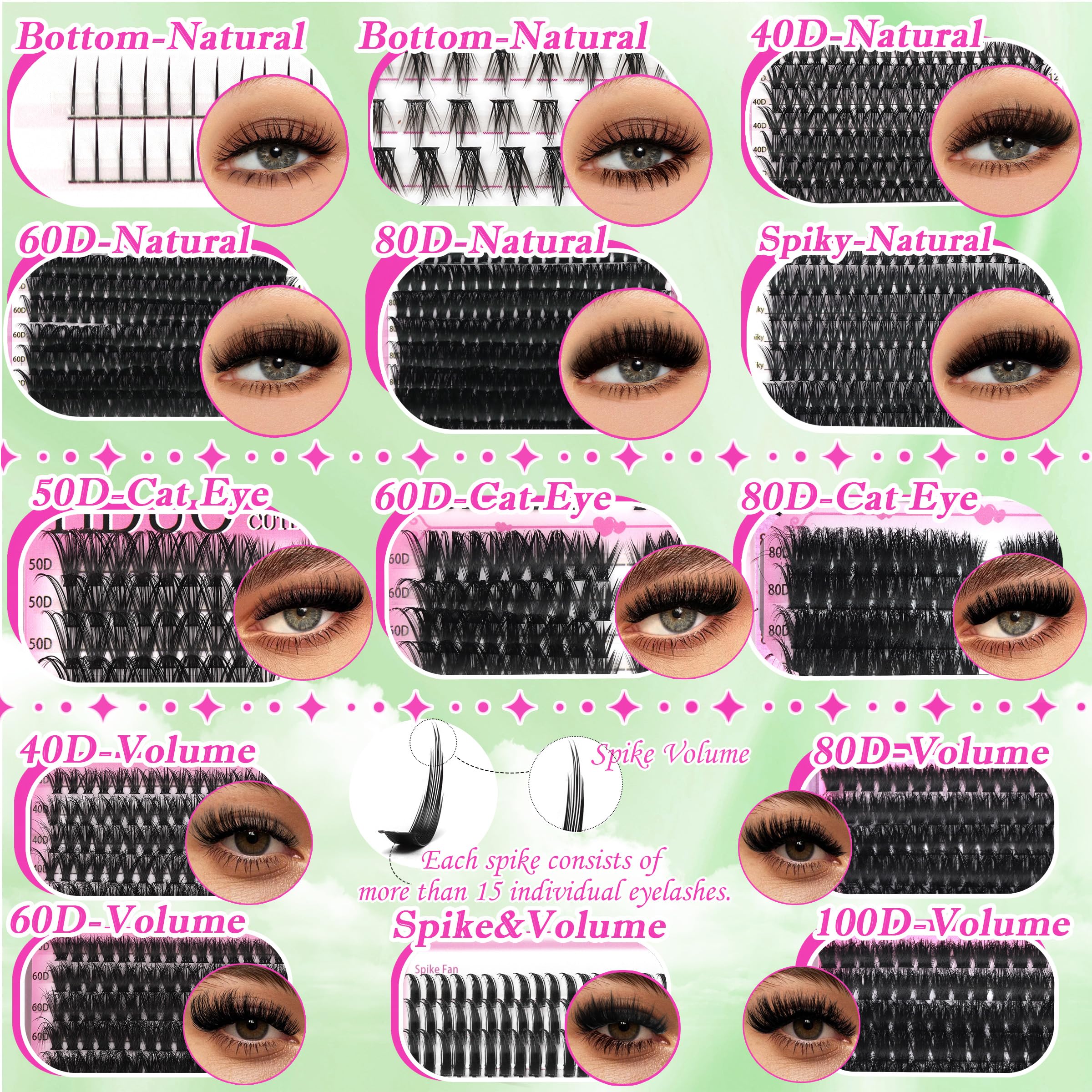YIDUO Cluster lashes with spike and bottom styles for dramatic flexibility
