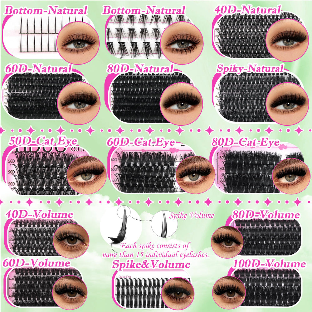YIDUO Cluster lashes with spike and bottom styles for dramatic flexibility