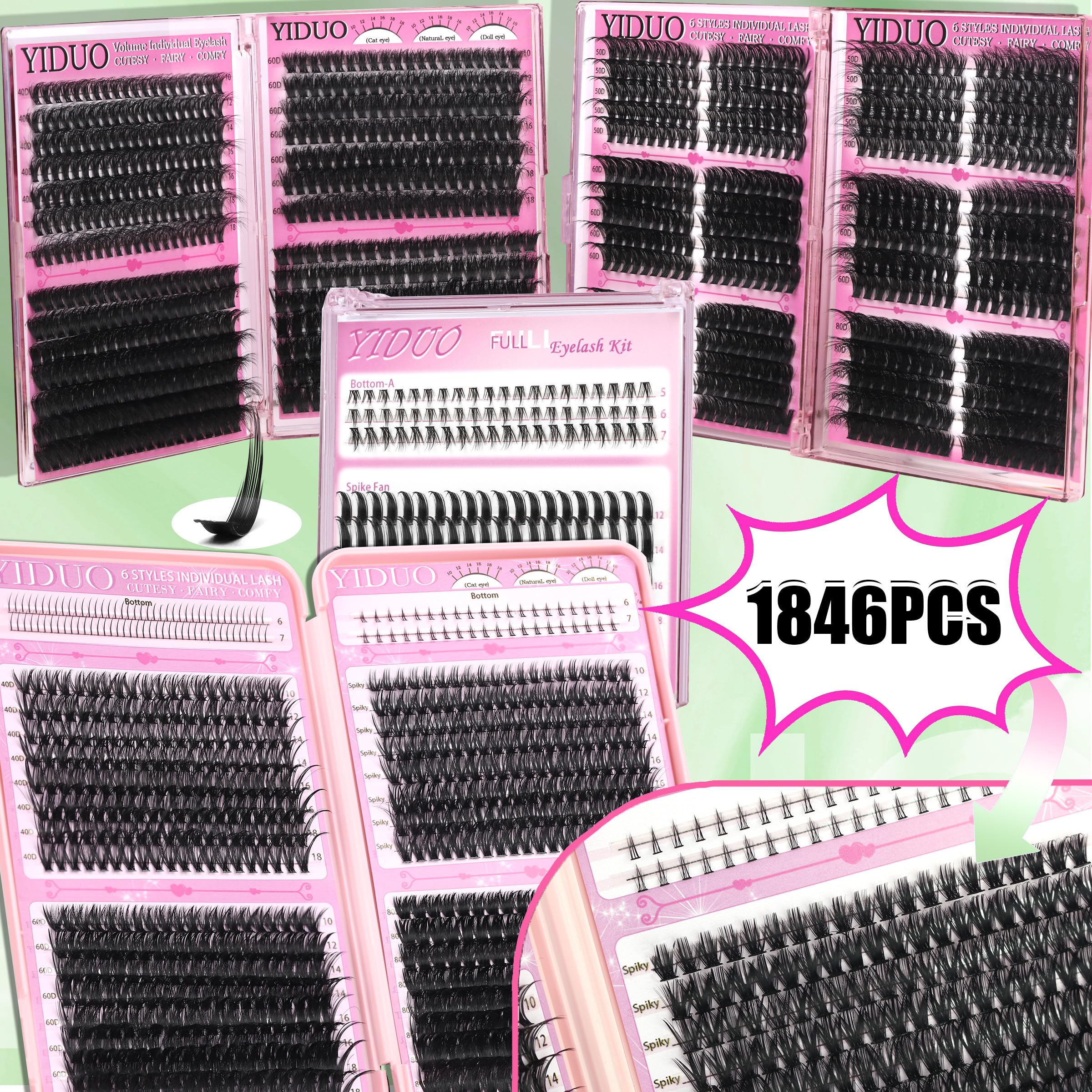 YIDUO Lashes Clusters varied densities 40D-100D for customized fullness