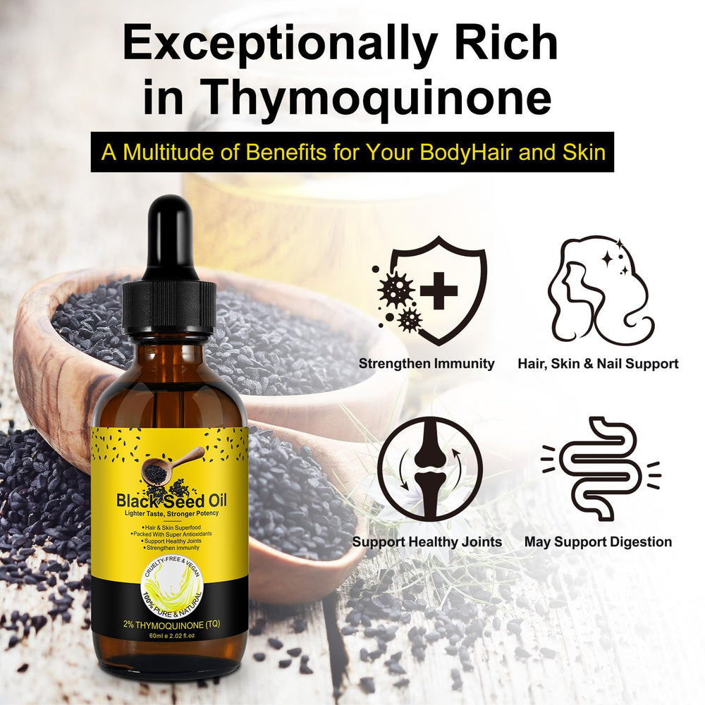 YIEEGCM Black Seed Oil amber bottle with dropper, easy daily dosing.