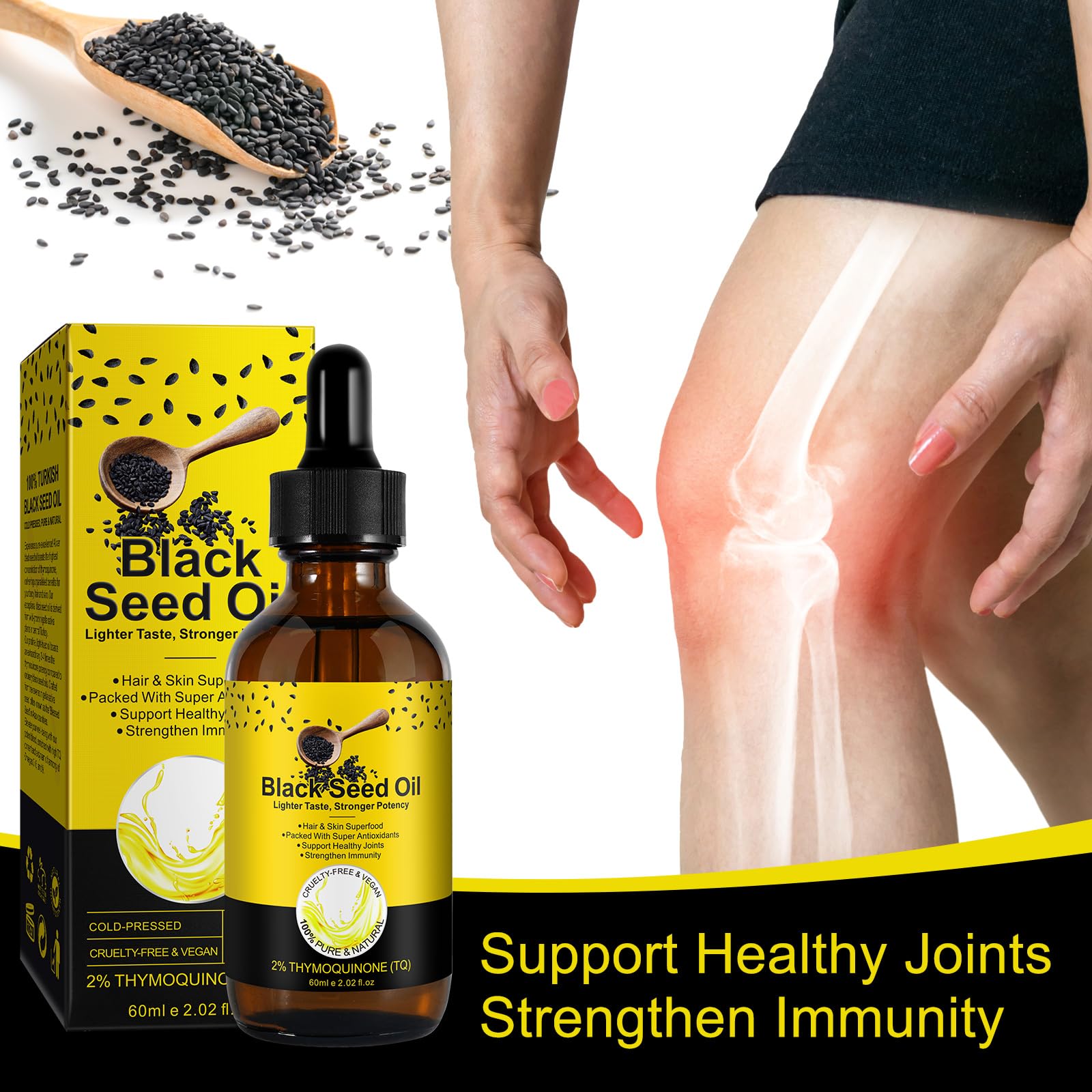 YIEEGCM Black Seed Oil bottle with spoon for daily dose.