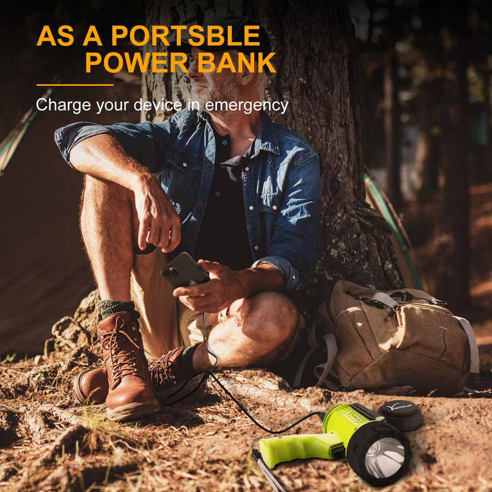 YIERBLUE foldable stand enables hands-free lighting in work or camping.