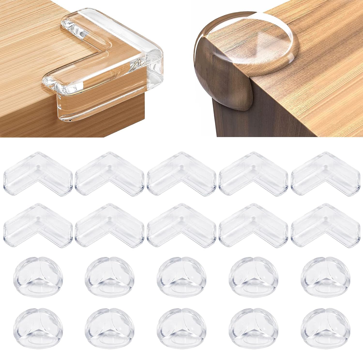 YIIFELL corner protector on a clear table edge protecting tiny fingers