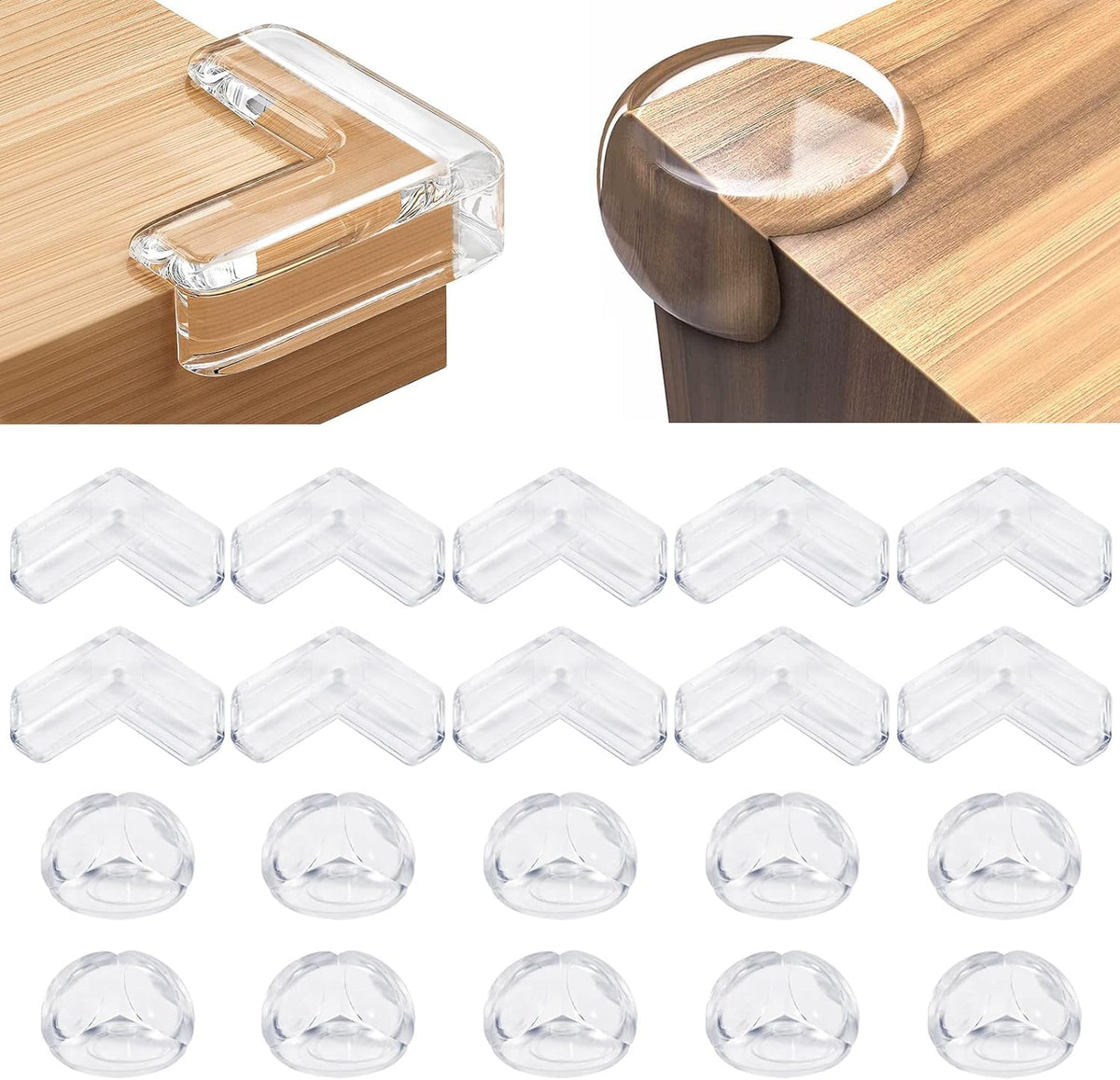 YIIFELL corner protector on a clear table edge protecting tiny fingers