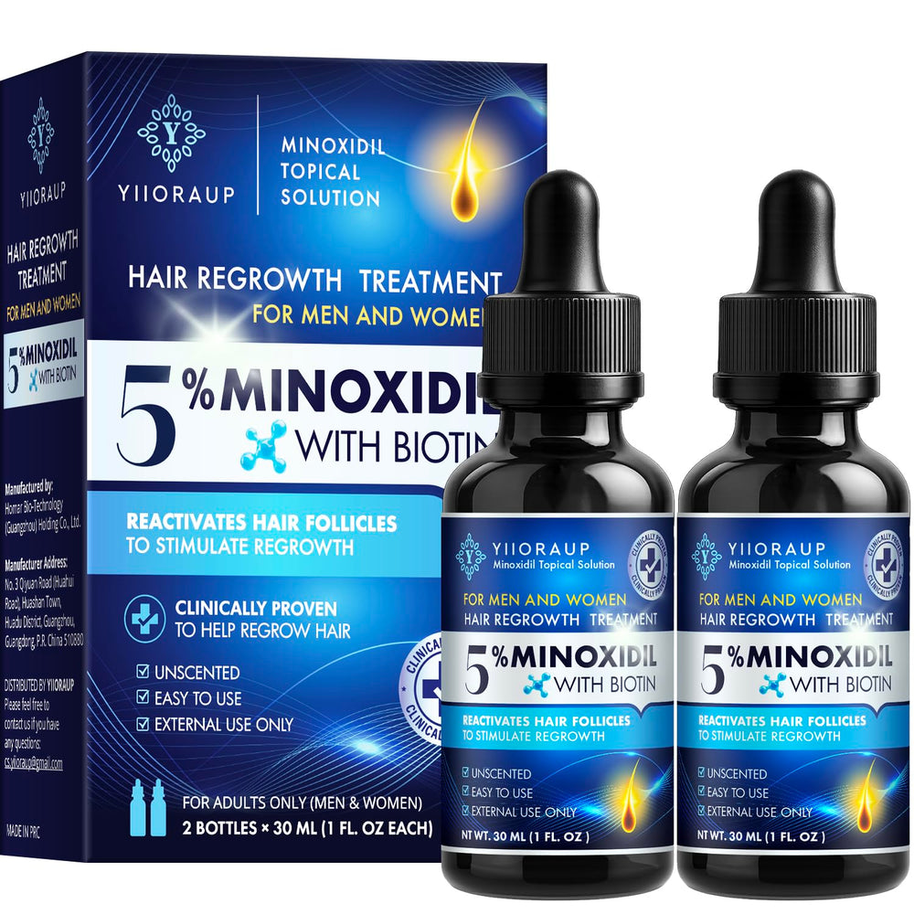 YIIORAUP Minoxidil 5% two-pack bottles ready for daily scalp treatment
