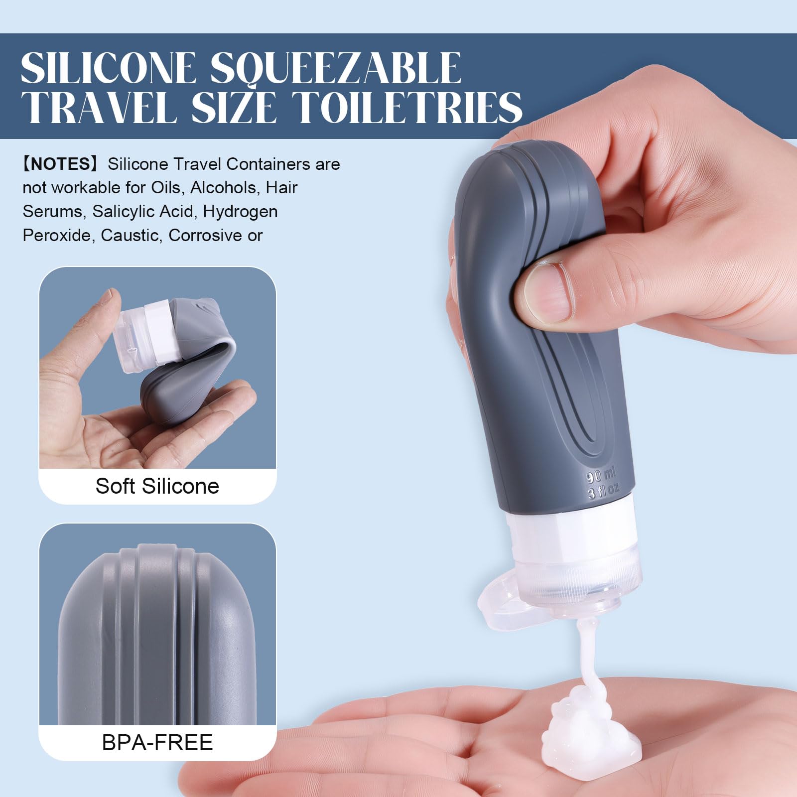 YIIMER silicone travel bottles highlighting leak-proof design