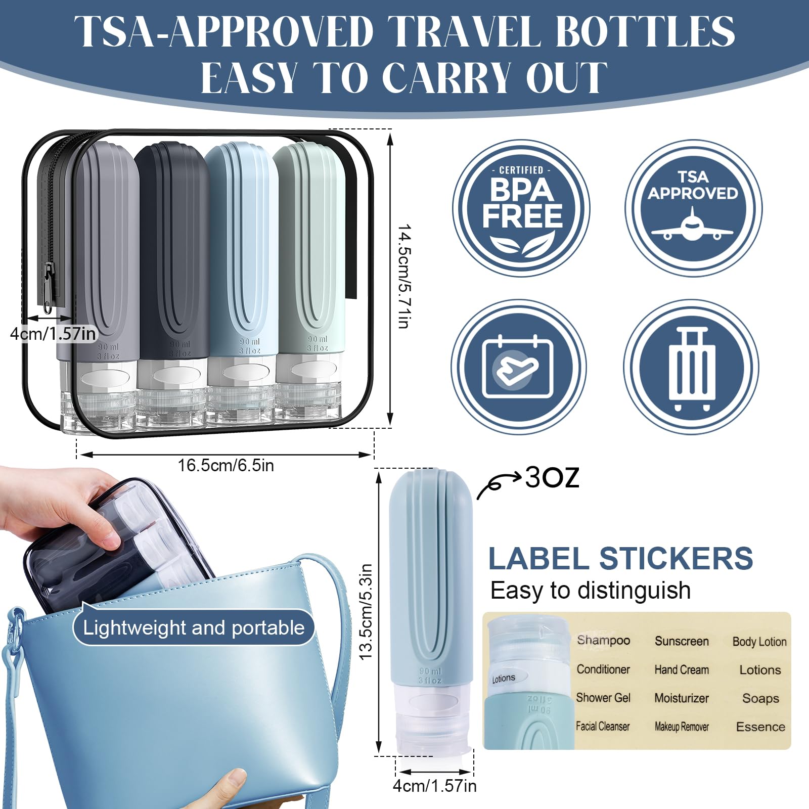 YIIMER wide-opening travel bottles for easy refilling of thicker liquids