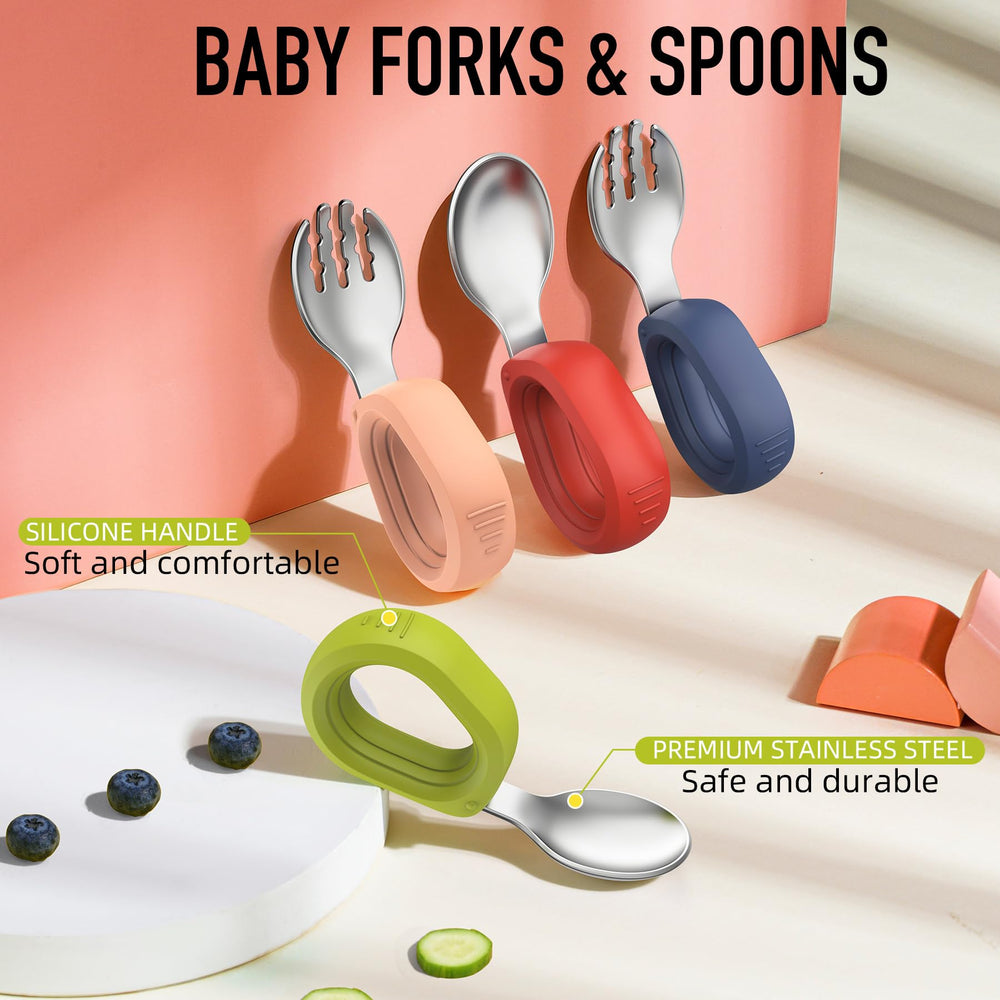 Yimido toddler green spoon with ergonomic hollow handle for easy grip.