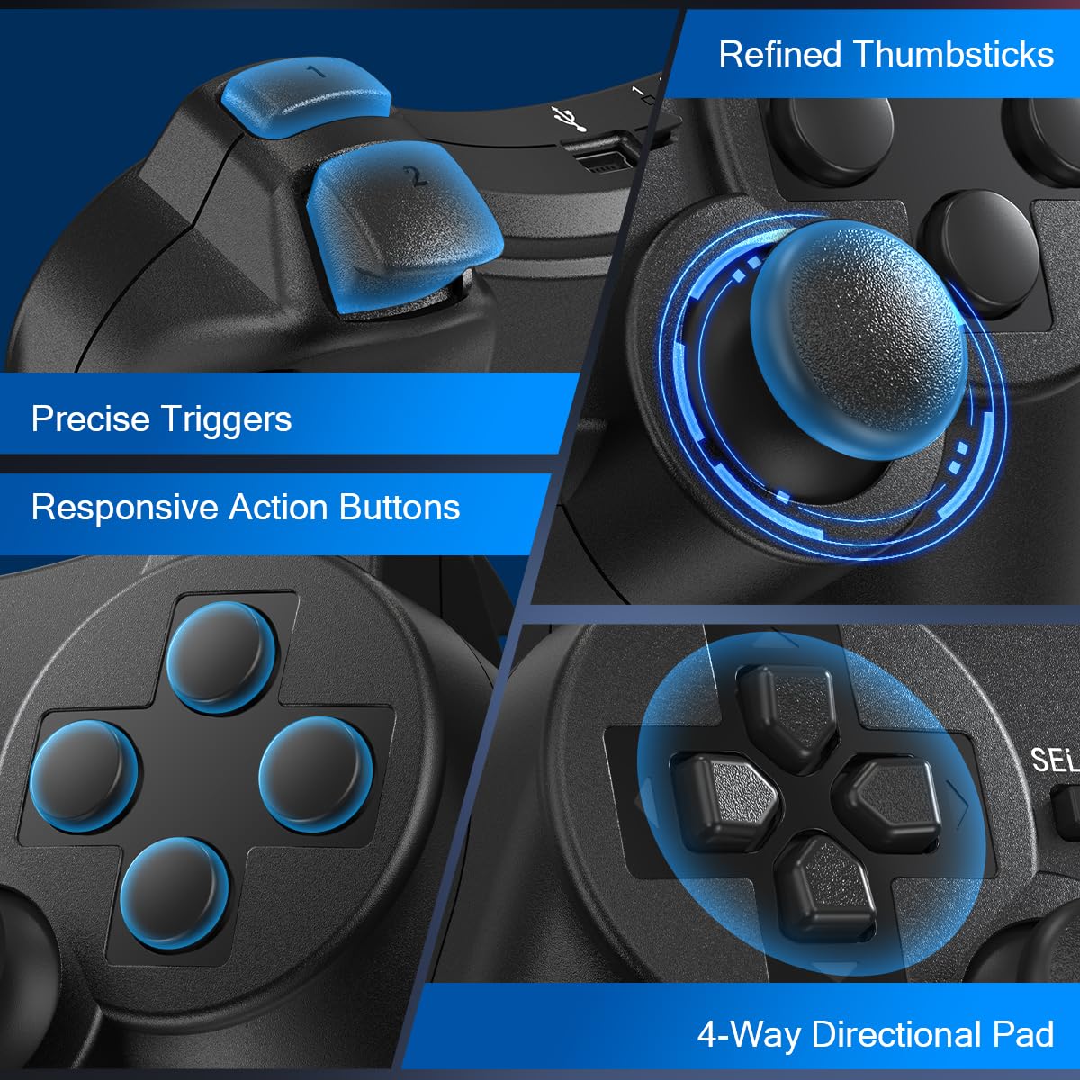 Yinjie PS3 controller thumbsticks and D‑pad for classic, accurate control.
