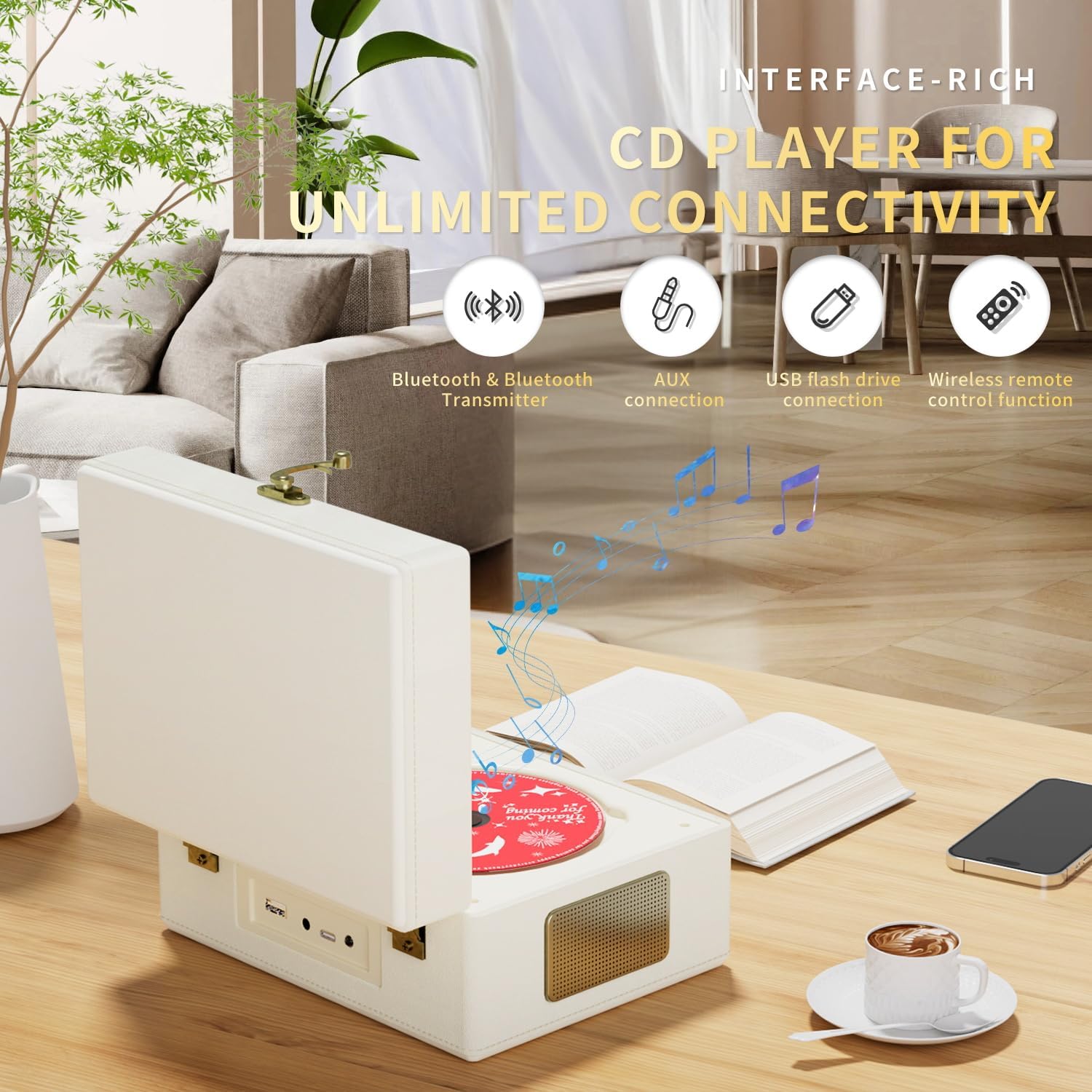Yintiny leather CD player with built-in speakers delivering clear room-filling sound