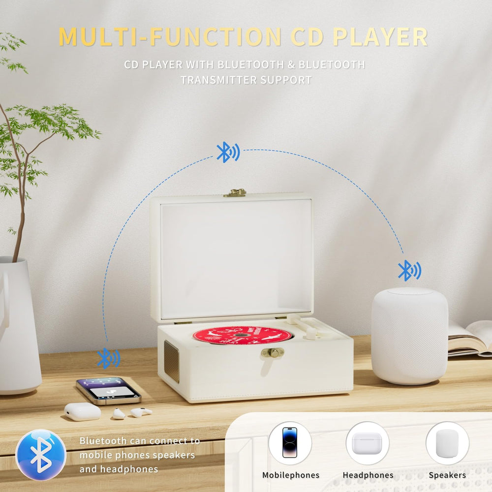 Yintiny white leather CD player on a coffee table enhancing living room decor
