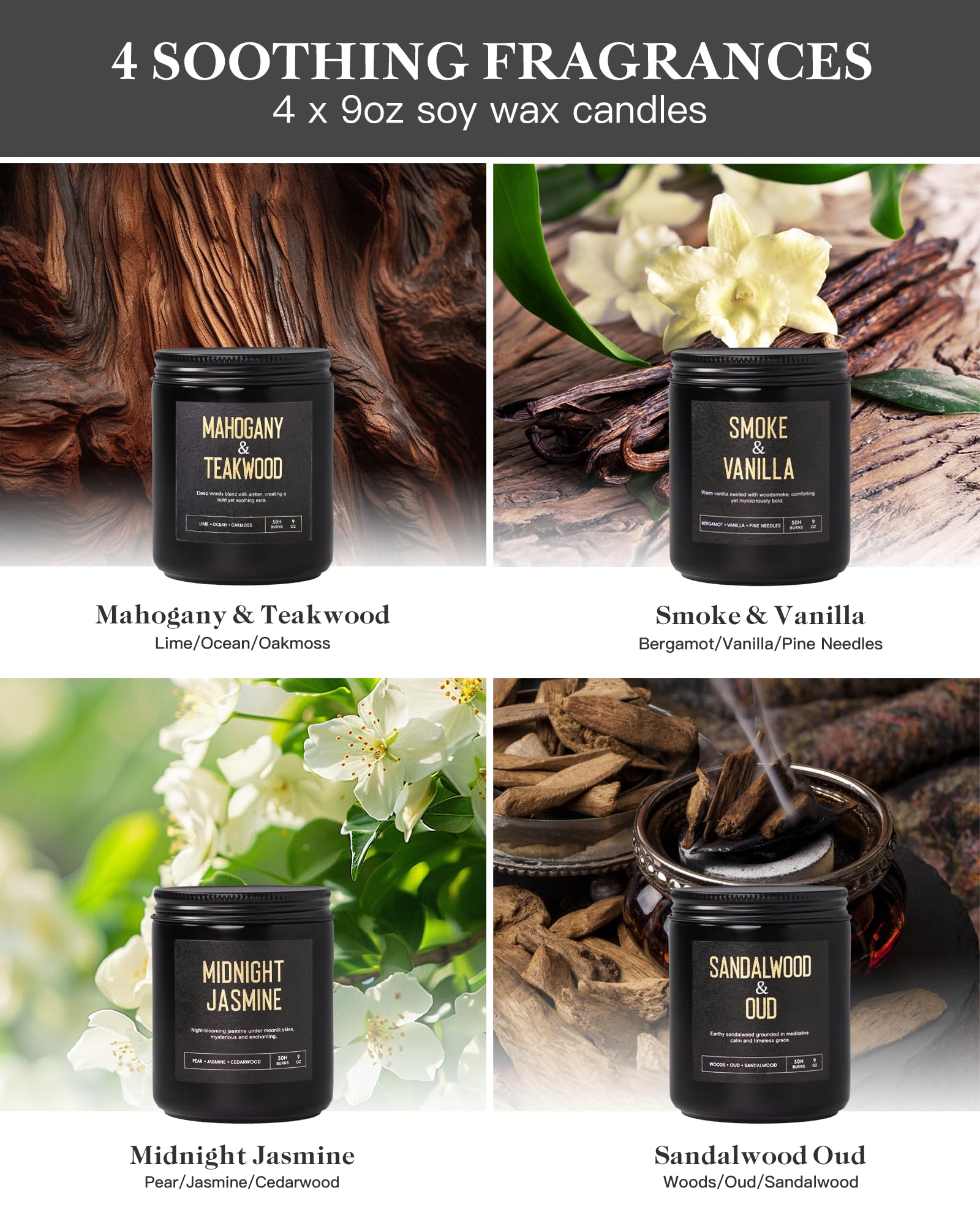 Yinuo Candle Mahogany Teakwood scent for sophisticated home ambiance.