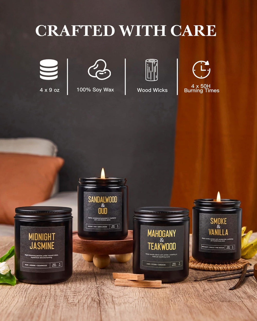 Yinuo Candle Smoke & Vanilla scent enhances cozy evenings.