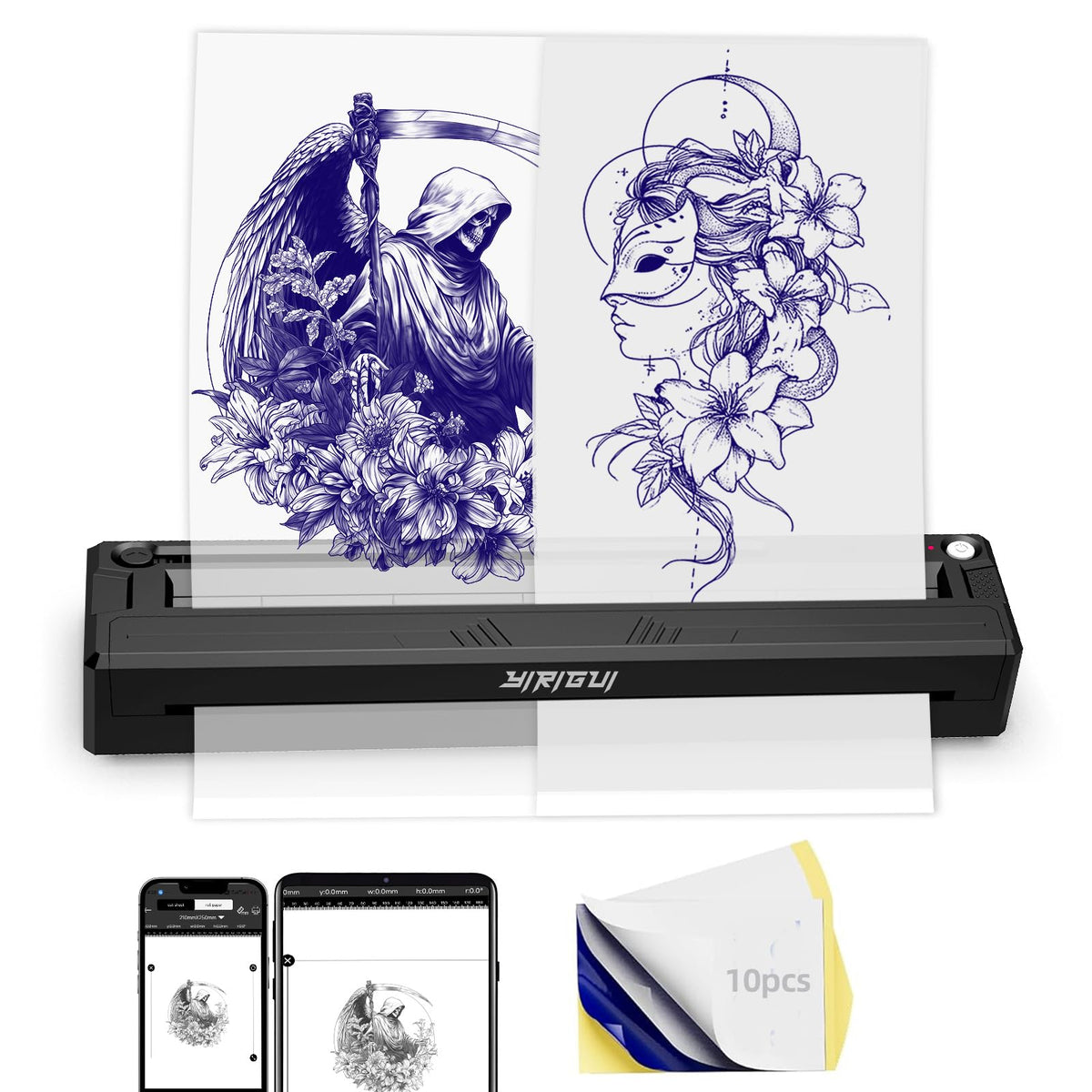 YIRIGUI tattoo stencil printer front view for on-the-go artists.