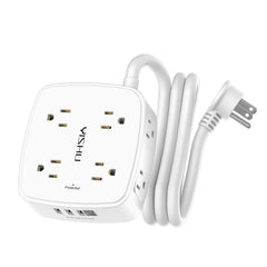 YISHU 5ft surge protector with eight outlets and four USB ports for versatile charging.