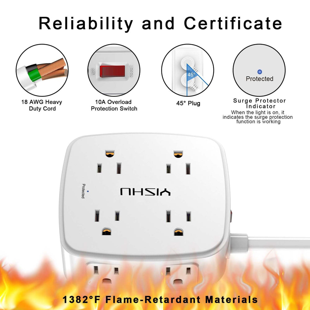 YISHU 6ft extension cord offers flexible placement and reach.