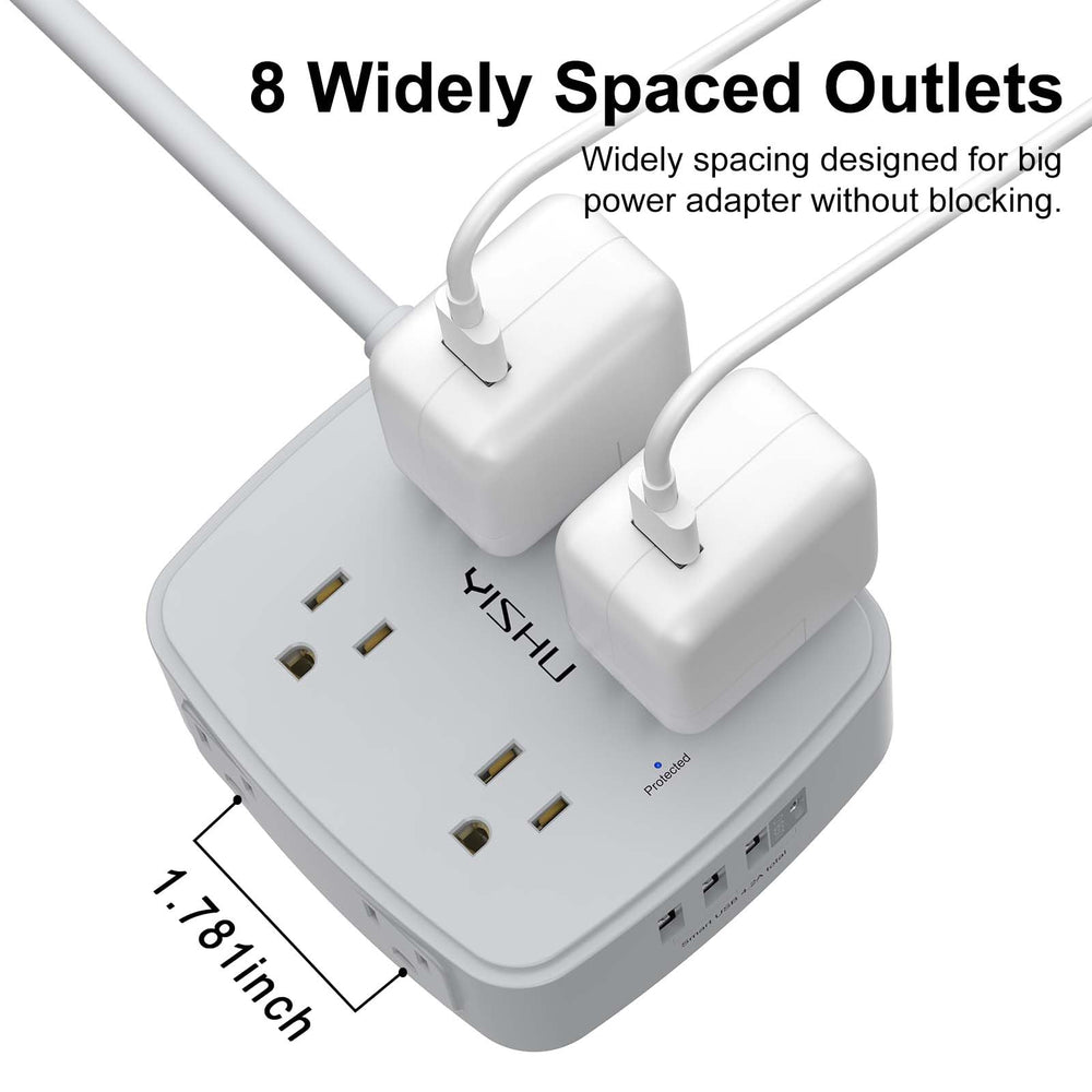 YISHU 6ft flat-plug extension cord offers flexible placement options.
