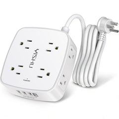 YISHU 6ft surge protector power strip with 8 outlets and 4 USB ports for clutter-free charging.