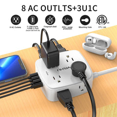 YISHU 8-wide-outlets surge strip for simultaneous device power without outlet crowding.
