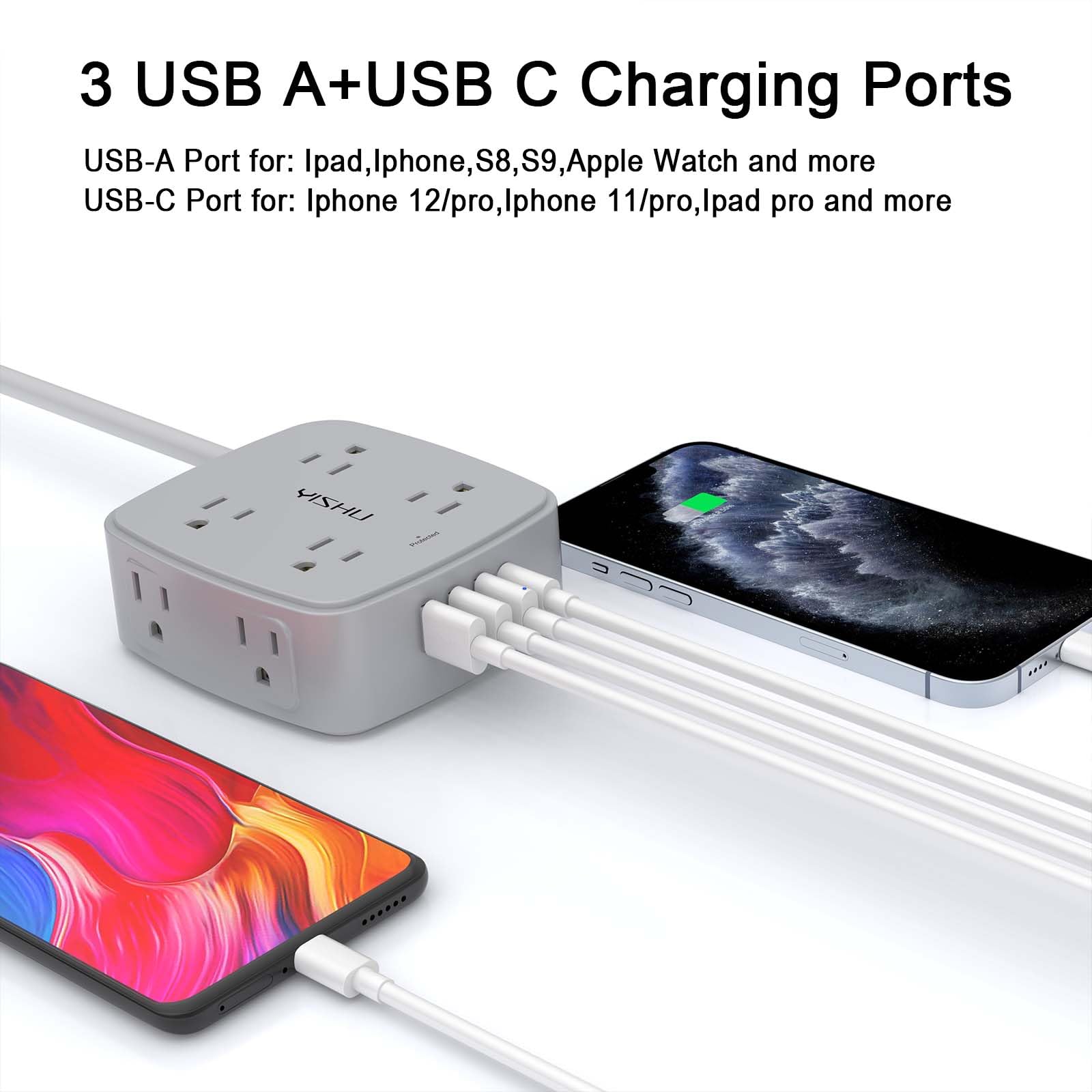 YISHU ETL-certified surge protector guards devices from spikes.
