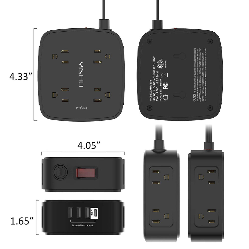 YISHU desk USB charging station integrated into a compact power strip