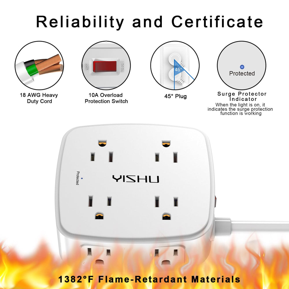 YISHU four USB ports deliver 4.2A total for fast charging.