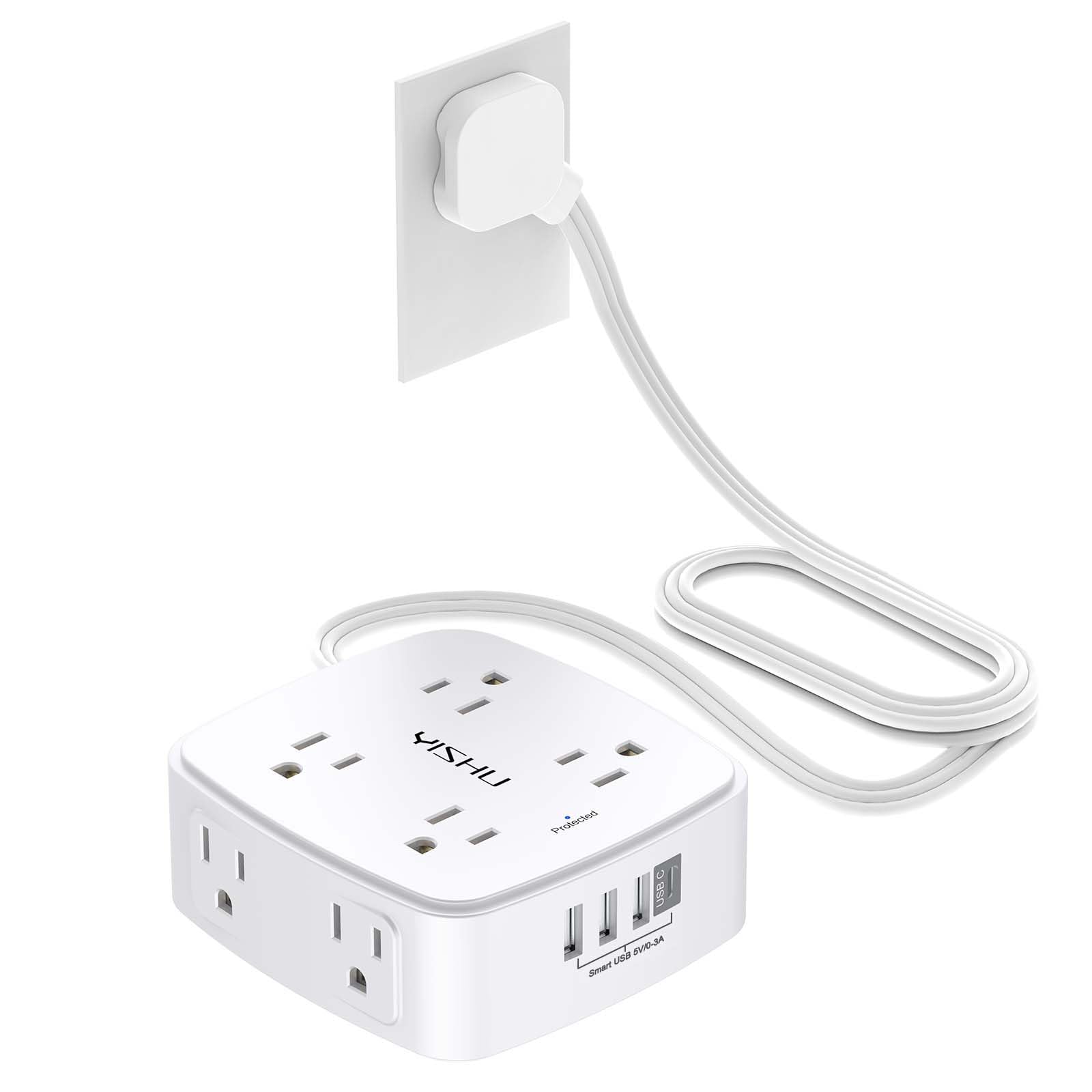 YISHU surge protector with eight outlets and four USB ports for versatile charging.