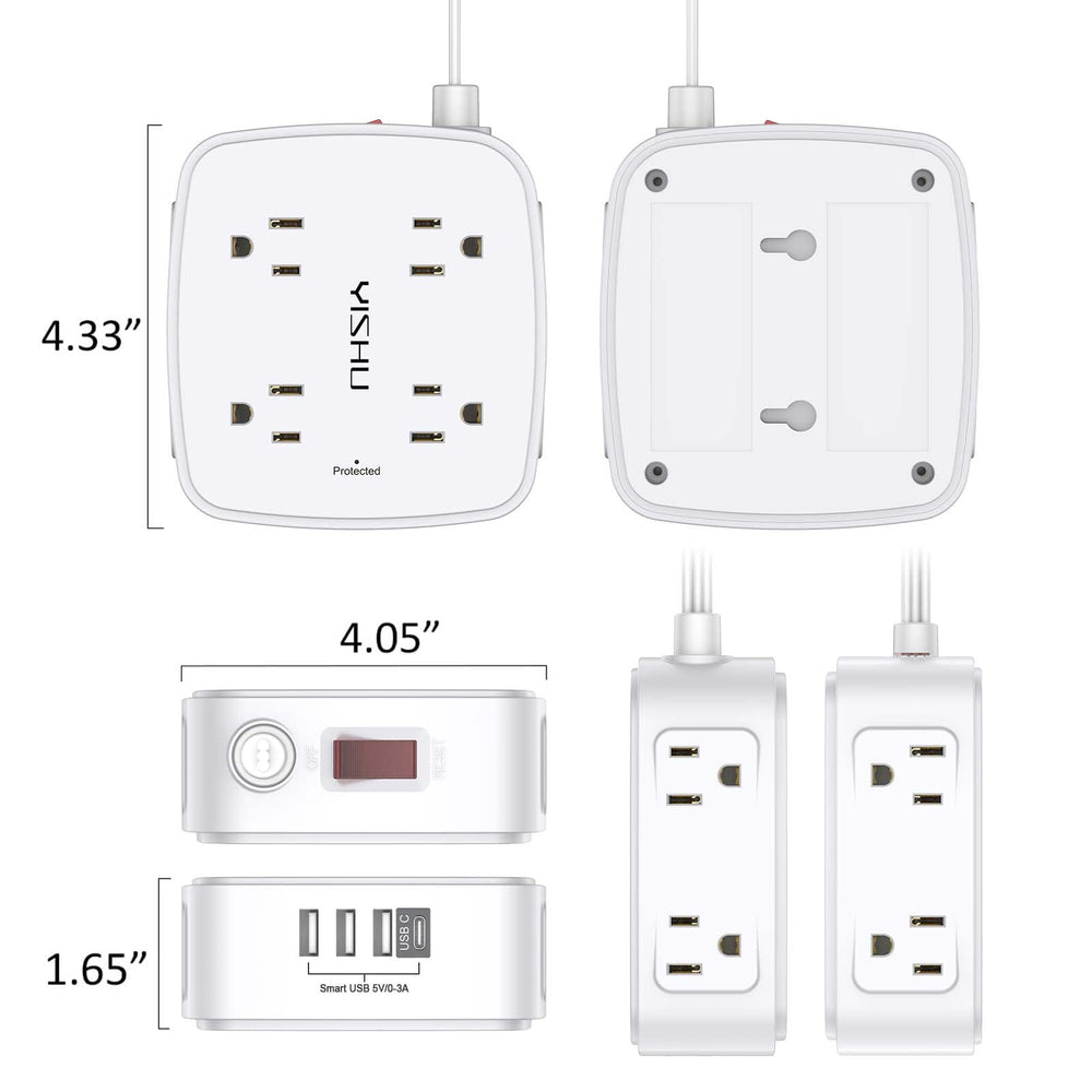 YISHU compact surge protector fits tight dorm room spaces.
