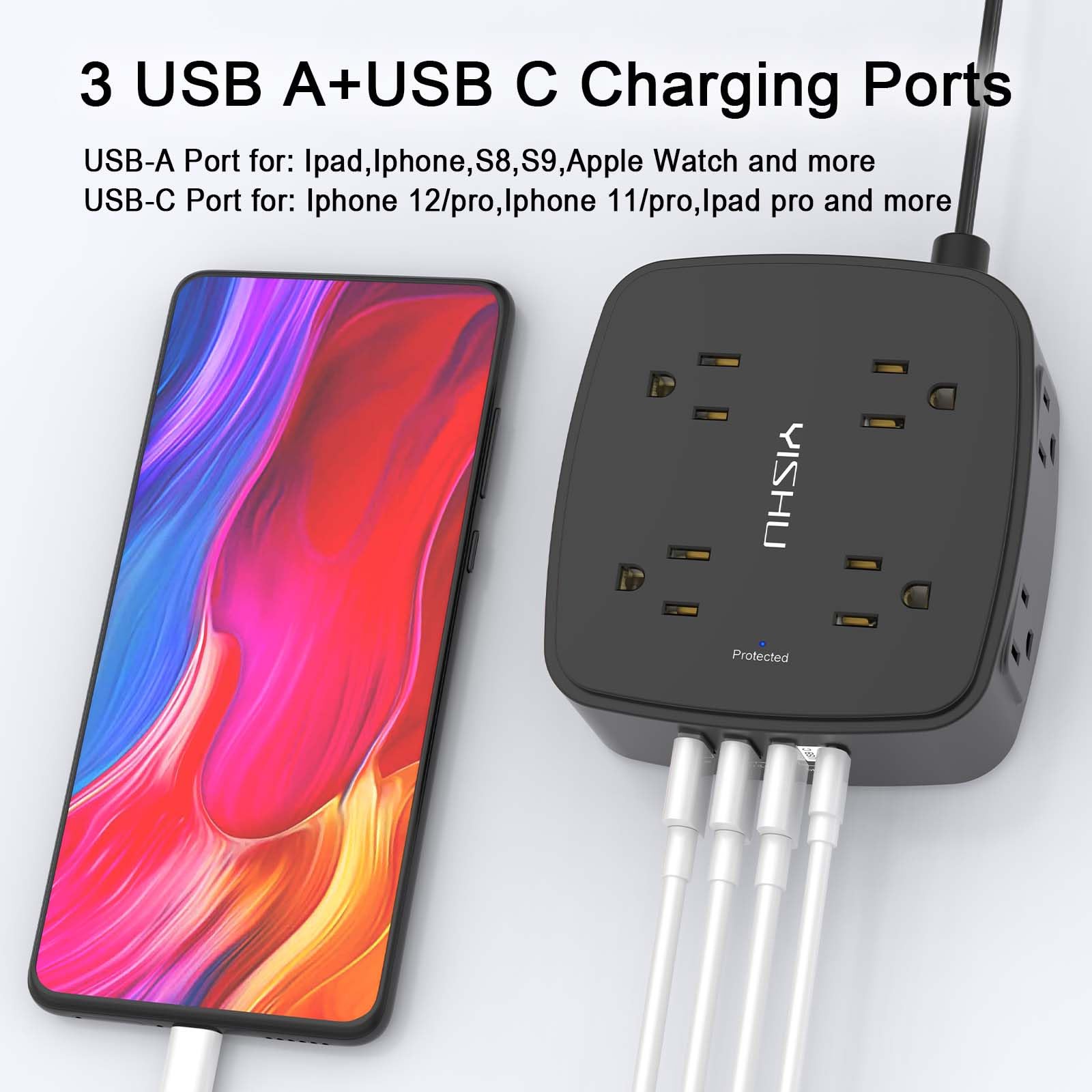 YISHU three-side outlet design enabling easy access to sockets