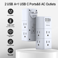 YISHU USB multi-plug outlet demonstrates space-saving 3-sided design for clutter-free desks.