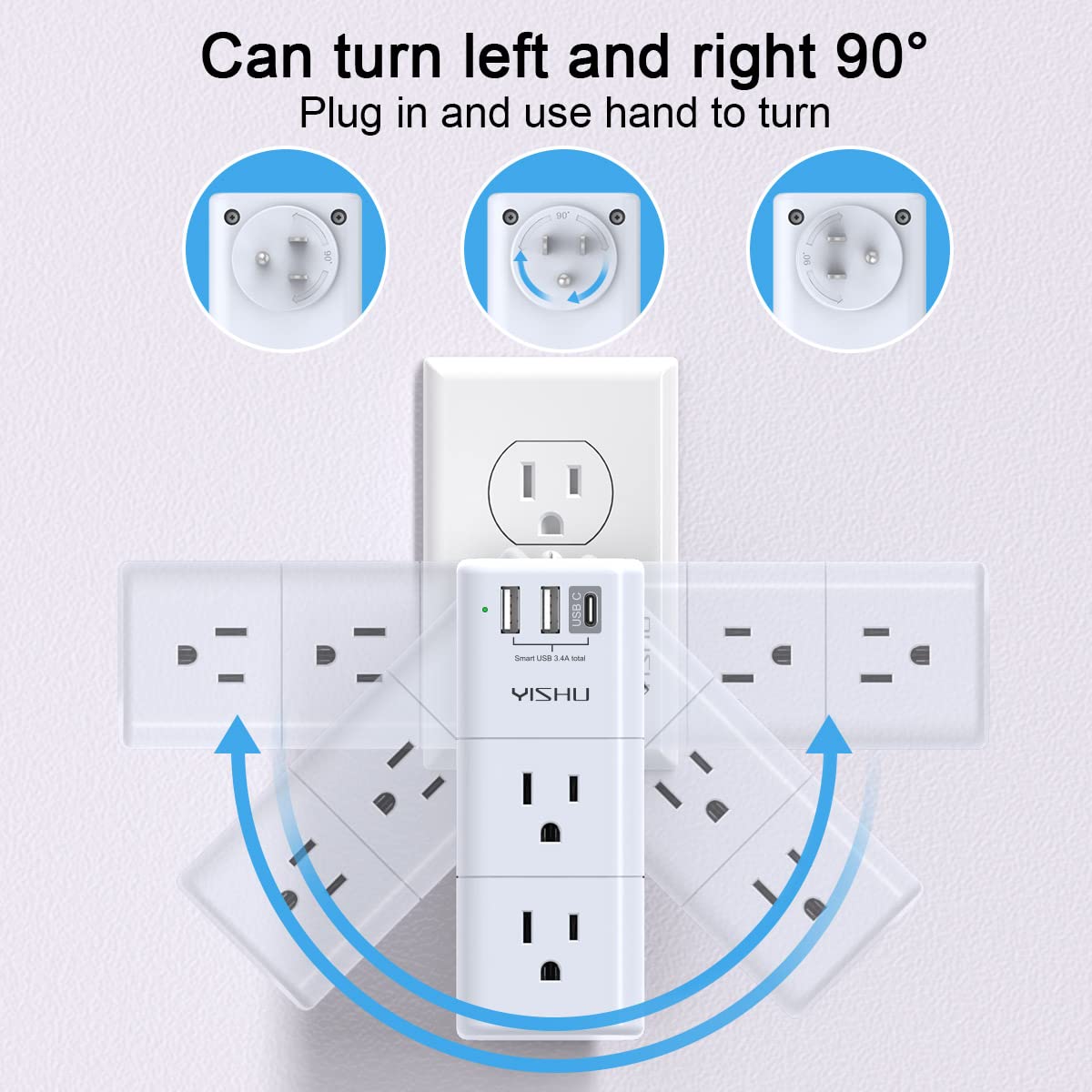 YISHU USB multi-plug outlet LED indicator shows grounded safety at a glance.