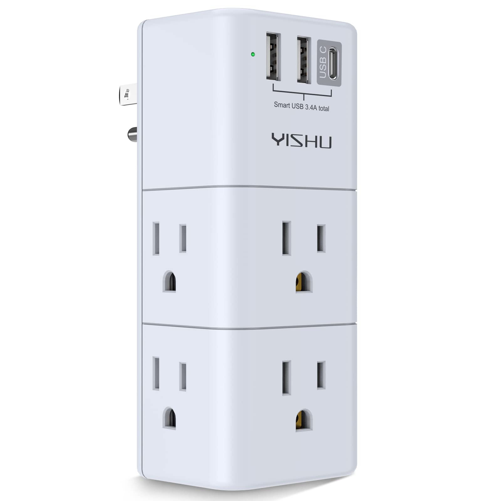 YISHU USB multi-plug outlet extender with rotating plug for flexible placement.