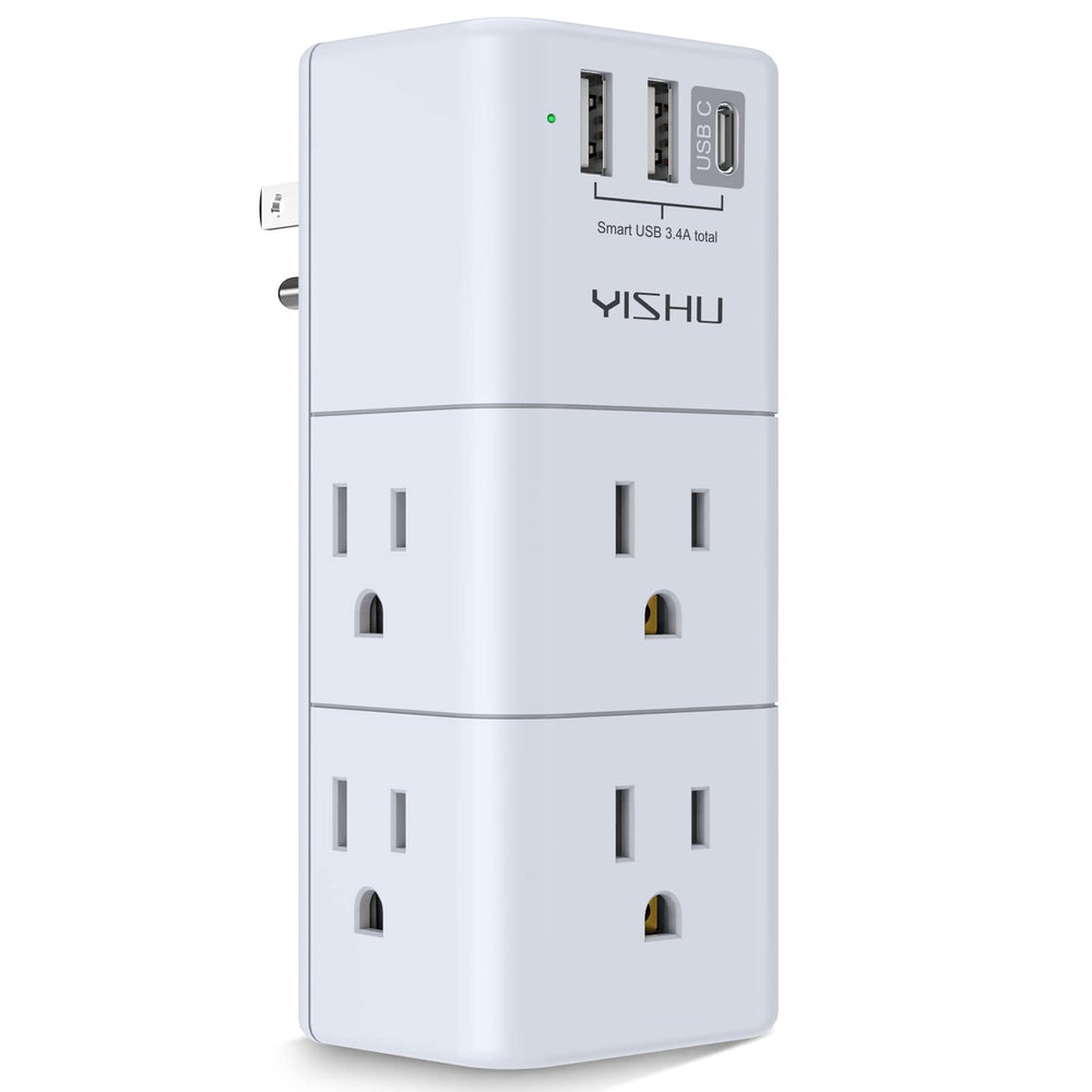 YISHU USB multi-plug outlet extender with rotating plug for flexible placement.