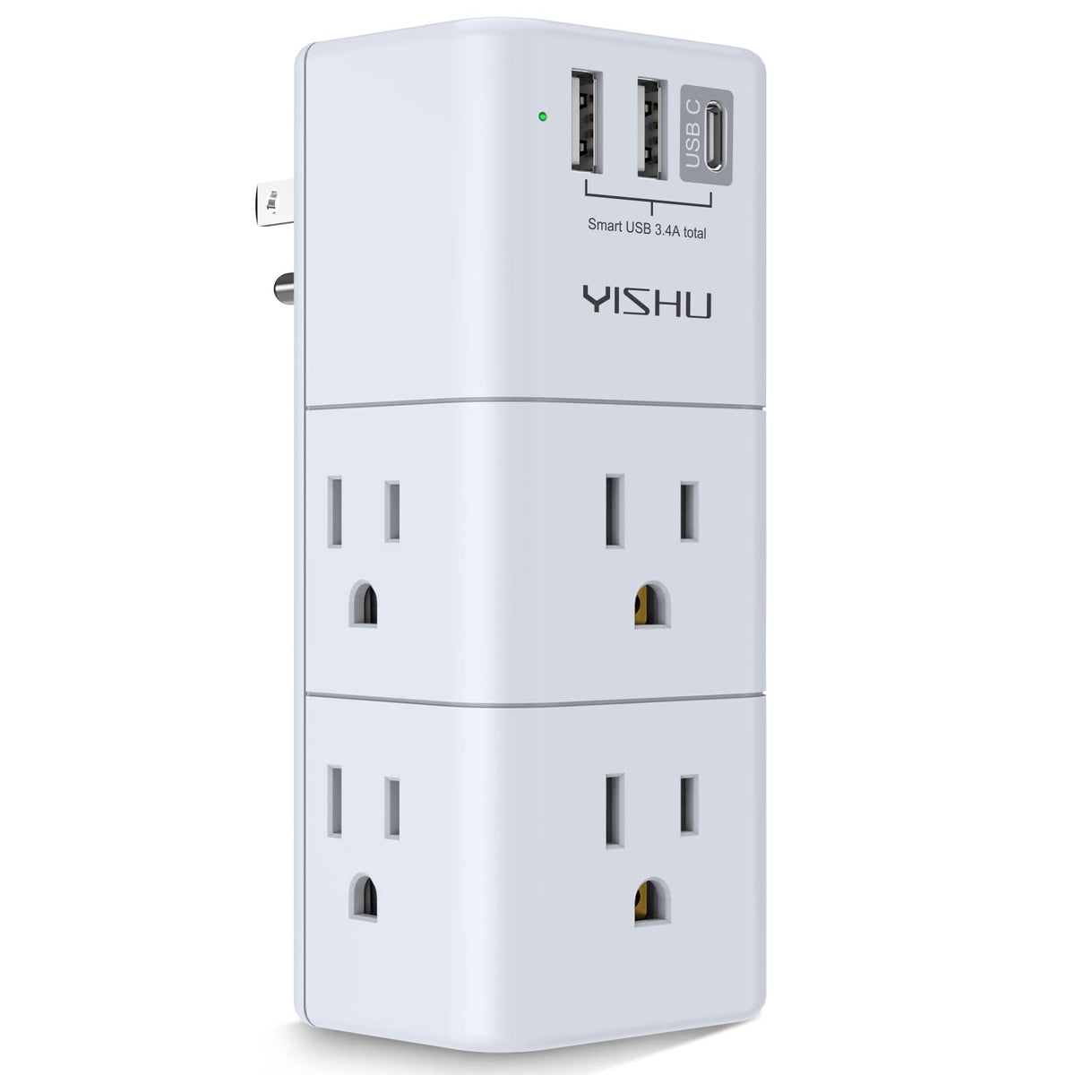 YISHU USB multi-plug outlet extender with rotating plug for flexible placement.