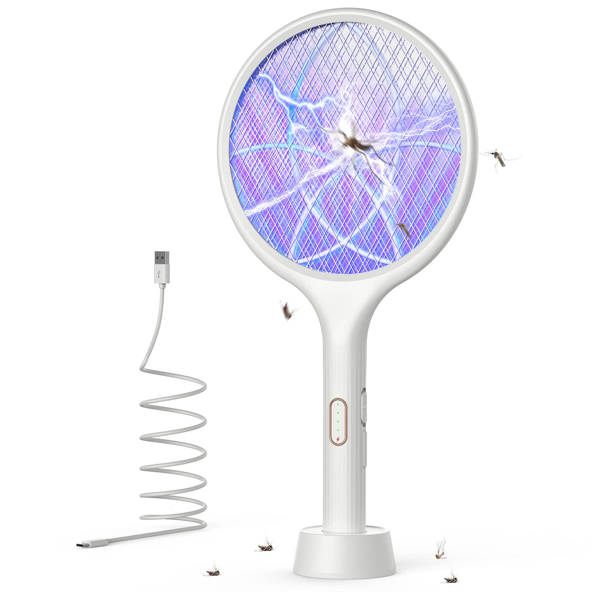 YISSVIC electric fly swatter base with purple light attracts pests for quick elimination.