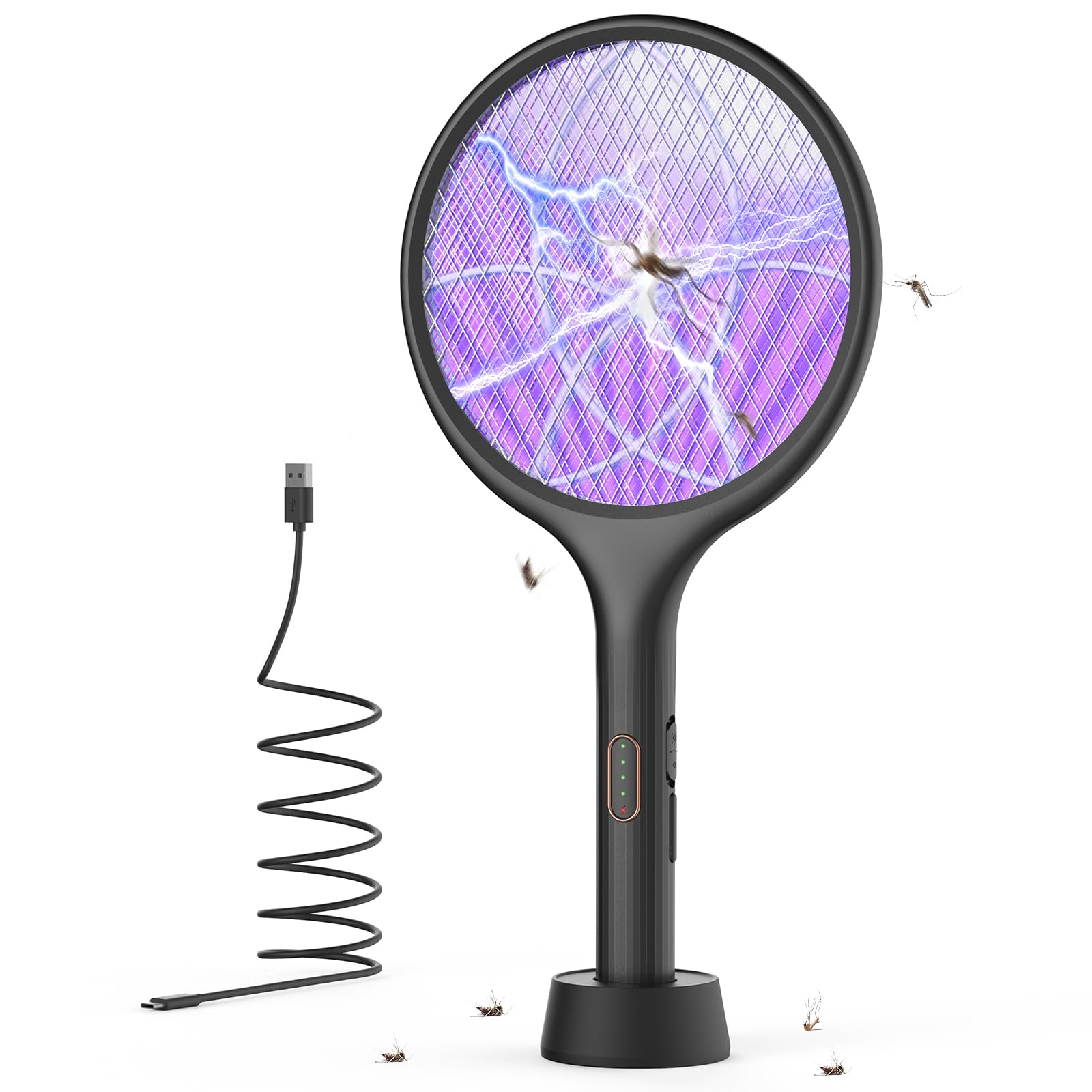 YISSVIC electric fly swatter racket with purple light, indoor pest control.