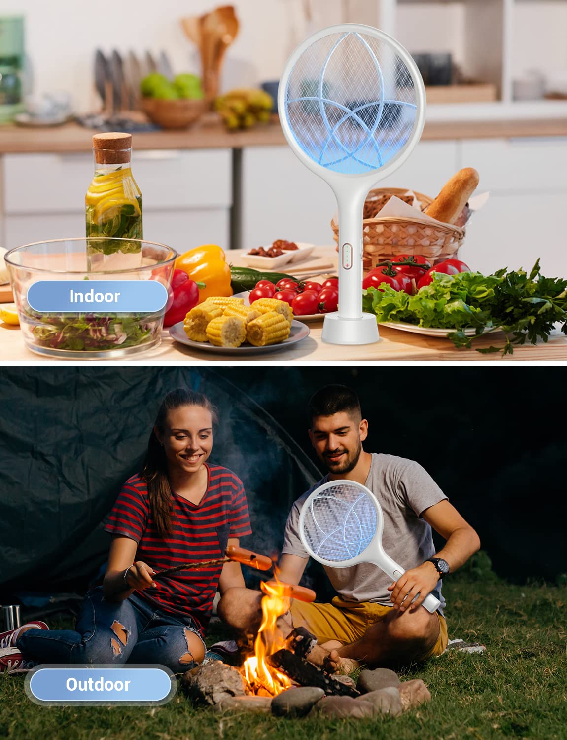 YISSVIC 2-in-1 bug zapper racket is suitable for indoor and outdoor use.