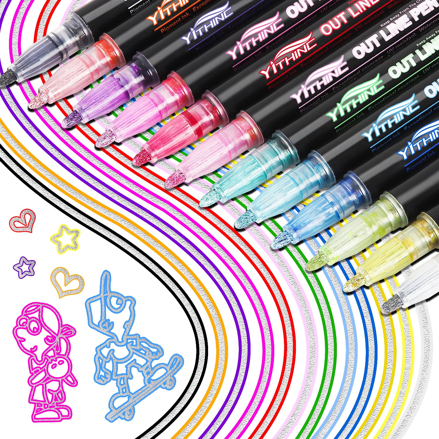 YITHINC 12-color glitter outline markers set ready for Easter crafts and card accents