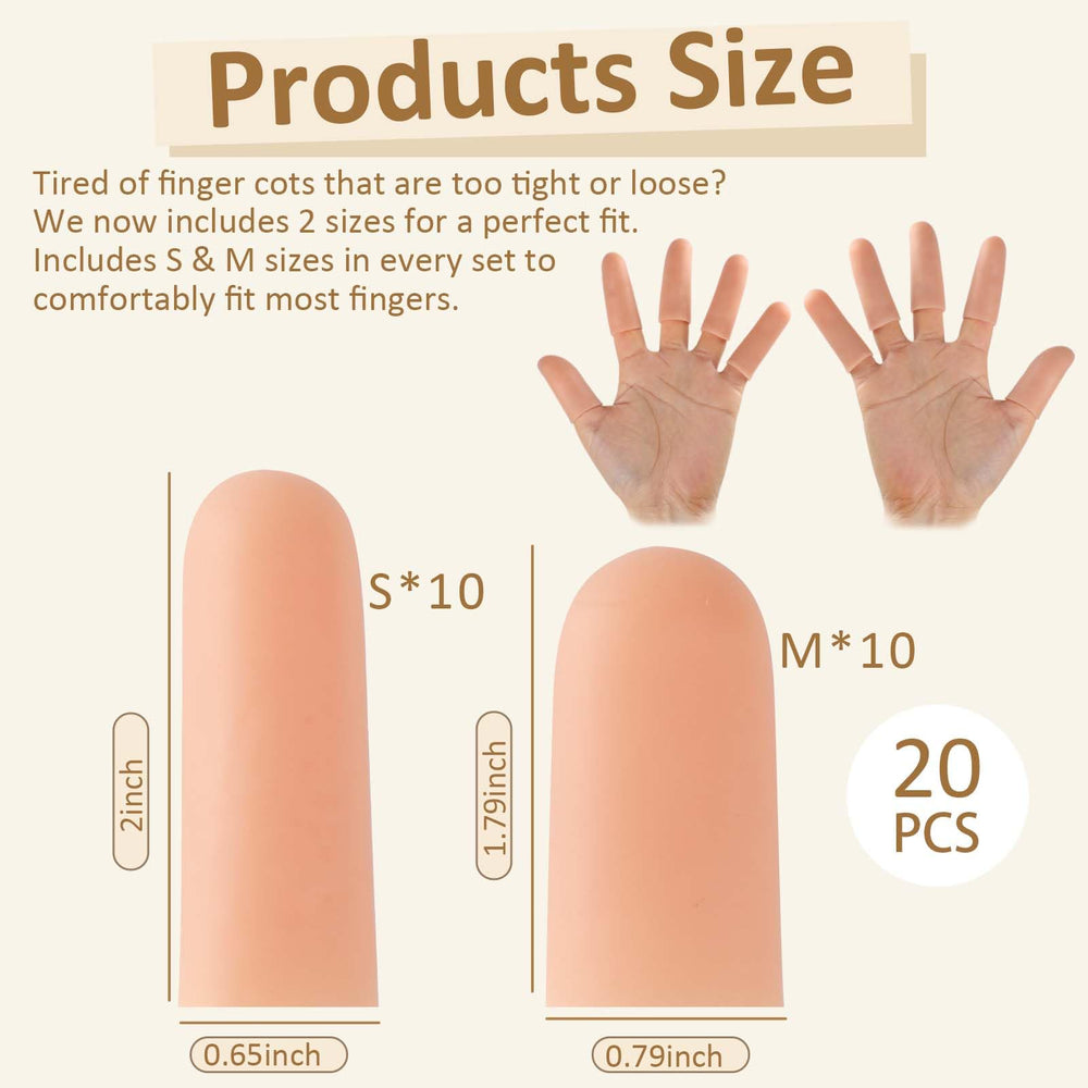 YIVCKOM gel finger cots on index finger provide soft, reusable protection for sensitive skin.