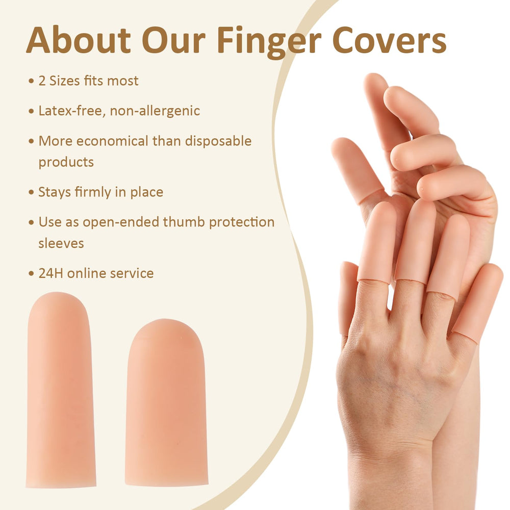 YIVCKOM gel finger cots on pinky finger keep nails clean while washing.