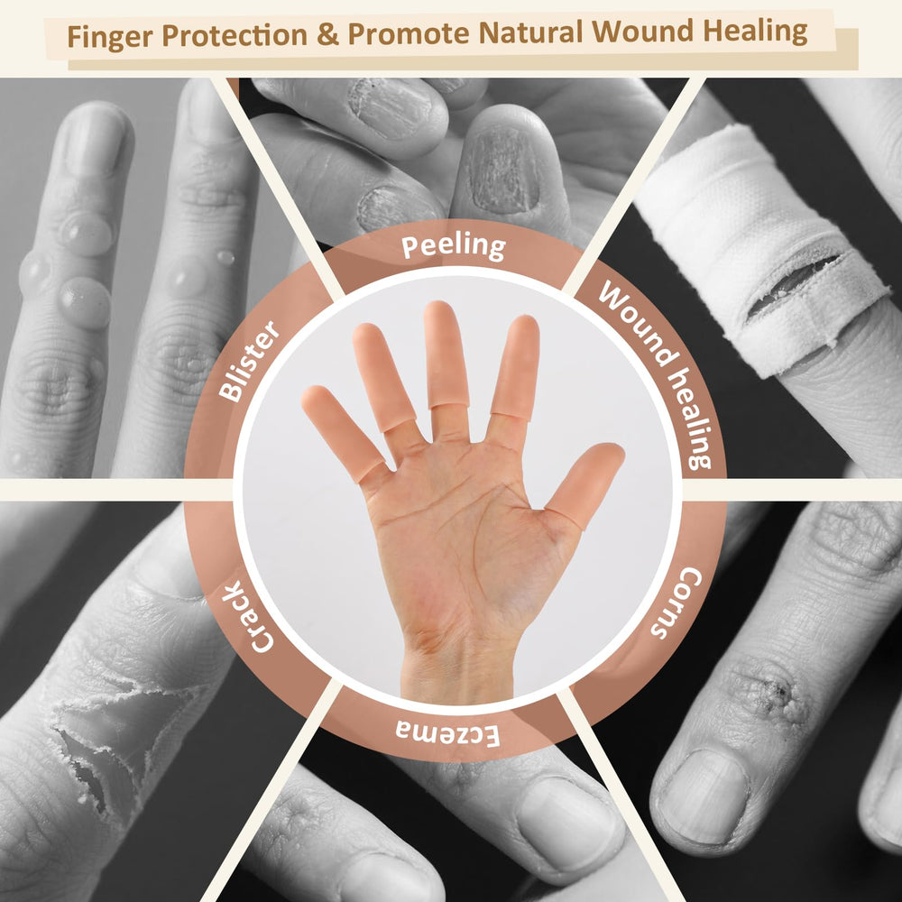 YIVCKOM gel finger cots on ring finger shield moisture and prevent irritation.